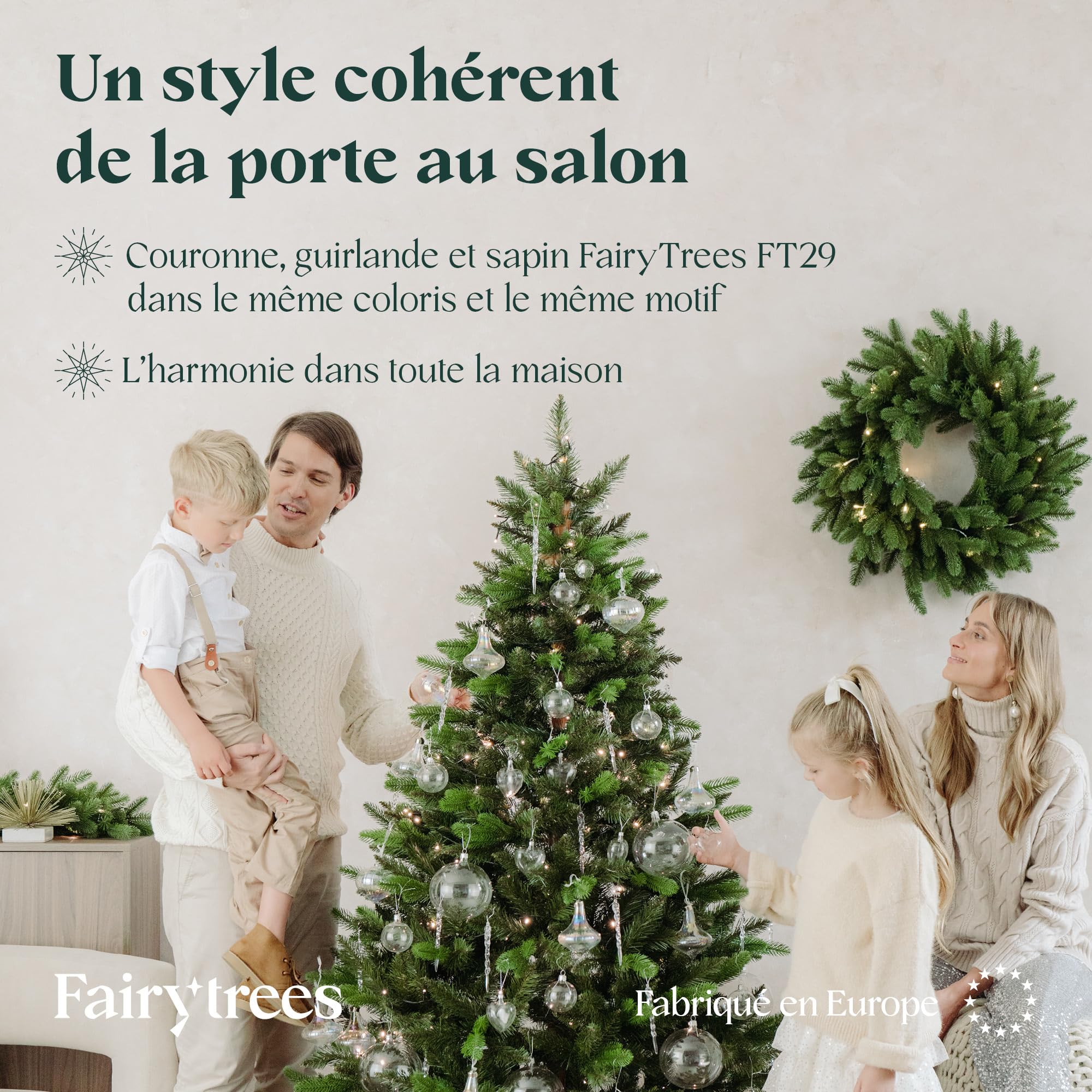 FAIRYTREES Décoration Couronne Noël Verte 55 cm en PE moulé 100 % | Couronne de l'Avent à Suspendre pour Porte, fenêtre, Mur | Décoration de Noël Suspendue, Accessoire pour l’intérieur à décorer