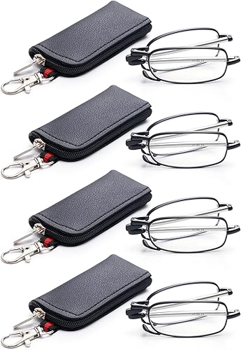 Paquete de 3 lentes de lectura plegables de bolsillo, bloqueo de luz azul, lectores plegables de bisagra de resorte para mujeres y hombres