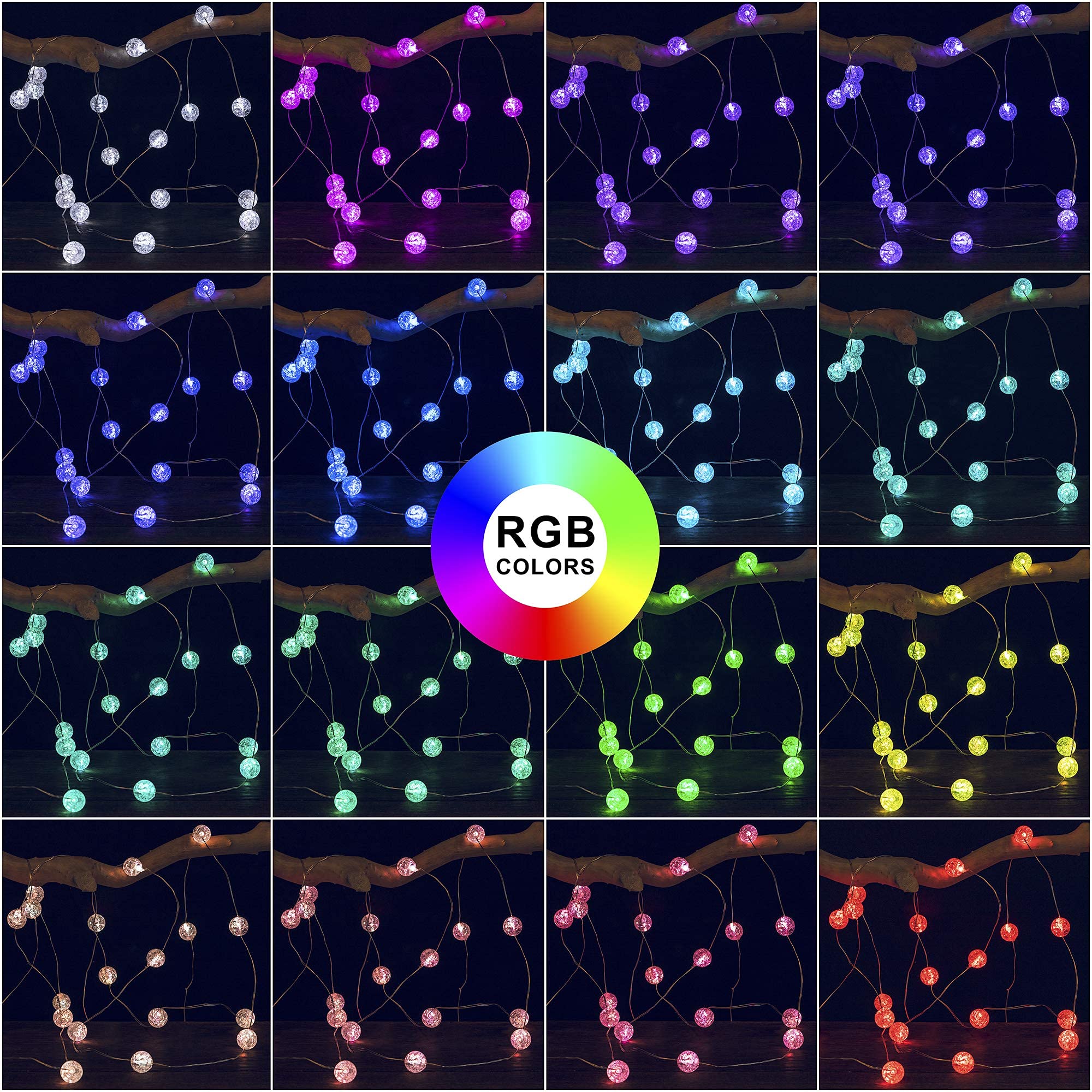 KugelLichterkette für Schlafzimmer, KristallkugelLichter, 8 leuchtende Farben, 3 m, 30 LEDs, USBbetrieben, mit Fernbedienung, Lichterkette, perfekt für den Innen und Außenbereich,