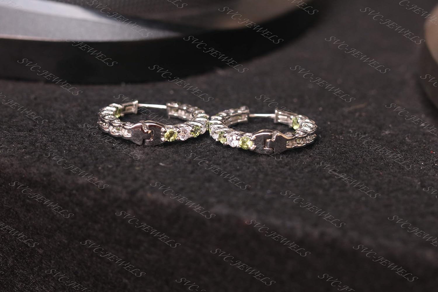 Round Cut White CZ Diamond & Peridot 14K Gold Over .925 Sterling Silver Round Inside-Out Shared Prong Hoop Earrings For Womens.