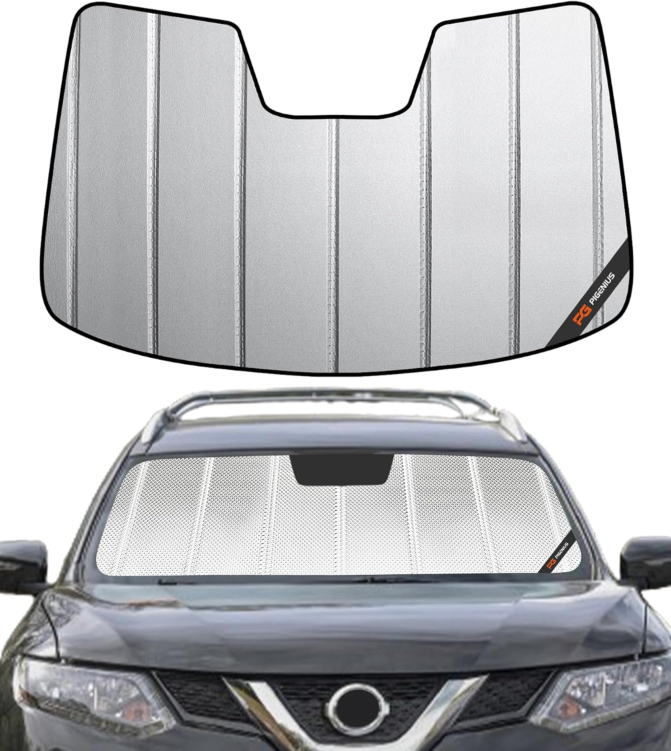Pigenius Windshield Sun Shade for Nissan Rogue 2014-2020 with Rearview Mirror Mounted Camera - Safeguard