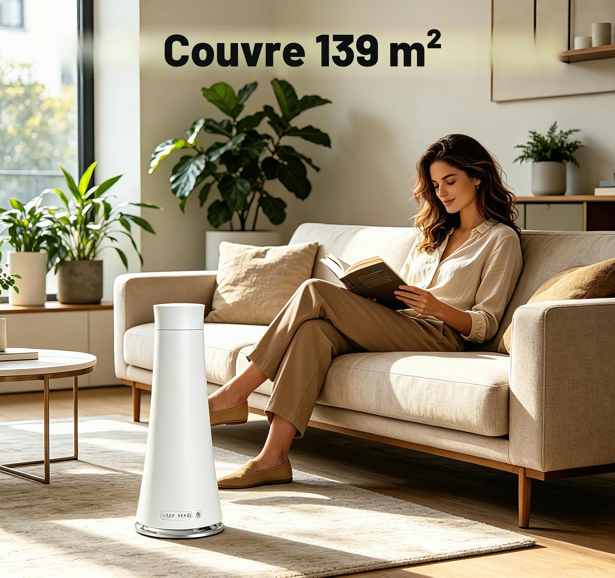 Diffuseur d'huiles essentielles sans Eau avec veilleuse, adapté aux pièces jusqu'à 140 m² - 4 réglages de minuterie, 3 intensités de Parfum (XL)