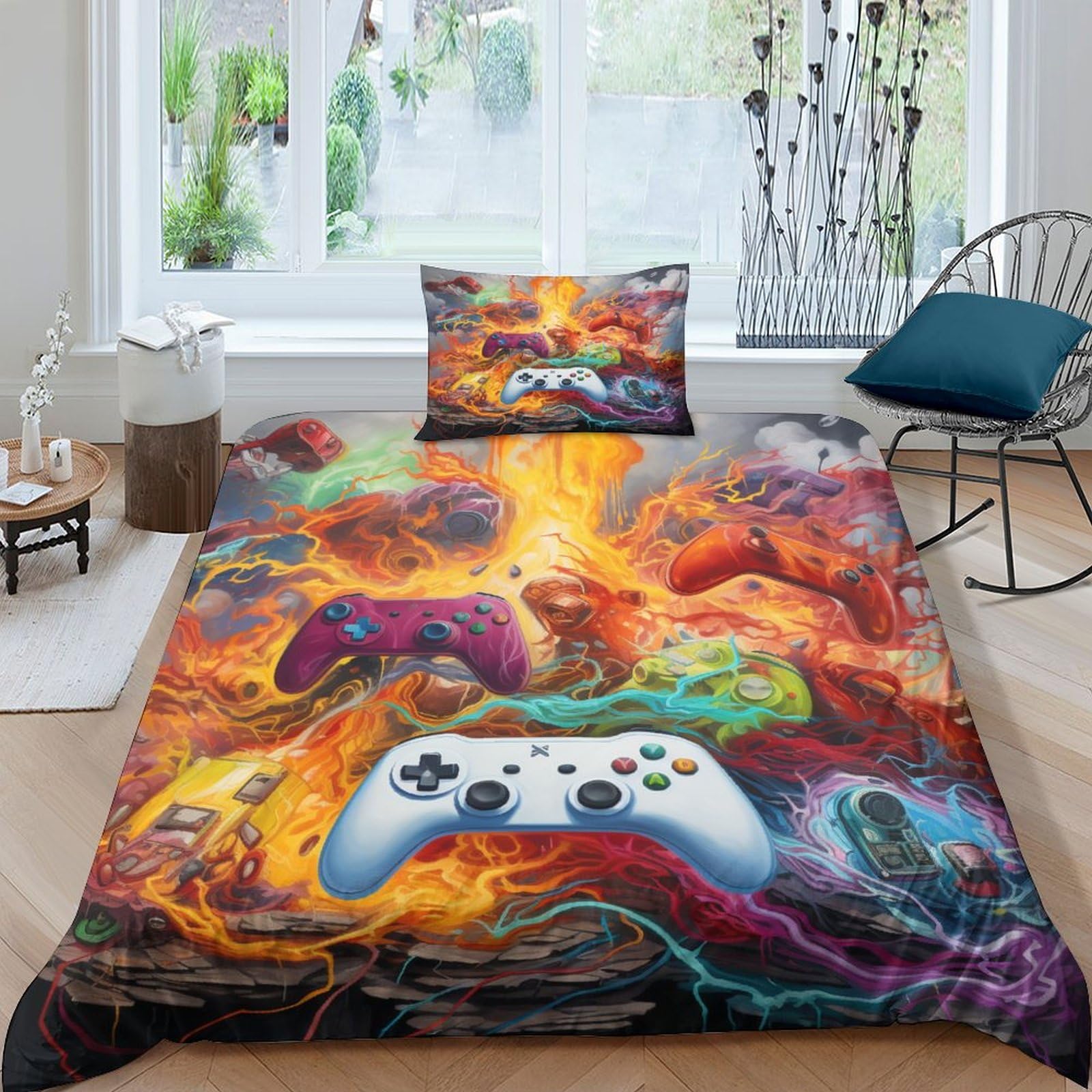 Housse de couette volcan 3D anti-plis en microfibre douce pour lit simple 135x200cm
