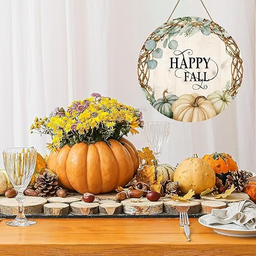 Miniatura 3 de Letrero de bienvenida para puerta delantera, letrero redondo de madera de calabaza, letrero de otoño, letrero de otoño, letrero de calabaza para