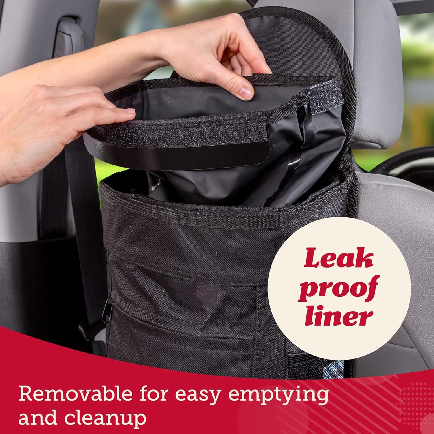 Spill-Proof Car Trash Can (2.5 Gallon) - Easy to Clean Hanging Garbage Bin - Leak-Proof Lid,Removable Liner, Waterproof - Keeps Truck, SUV, Car, Minivan Clean & Odor Free (Black) (1000, Black)