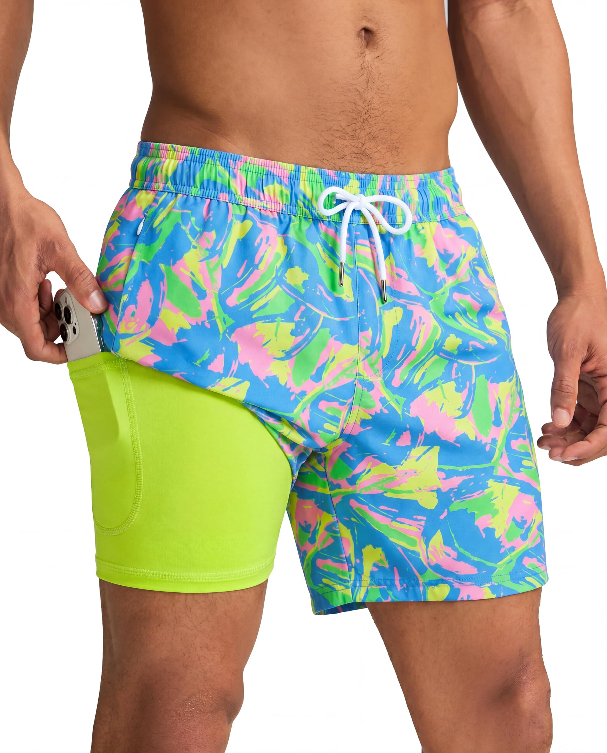 maamgic Mens Swim Trunks with Compression Liner 5 Inch Quick Dry for Beach
