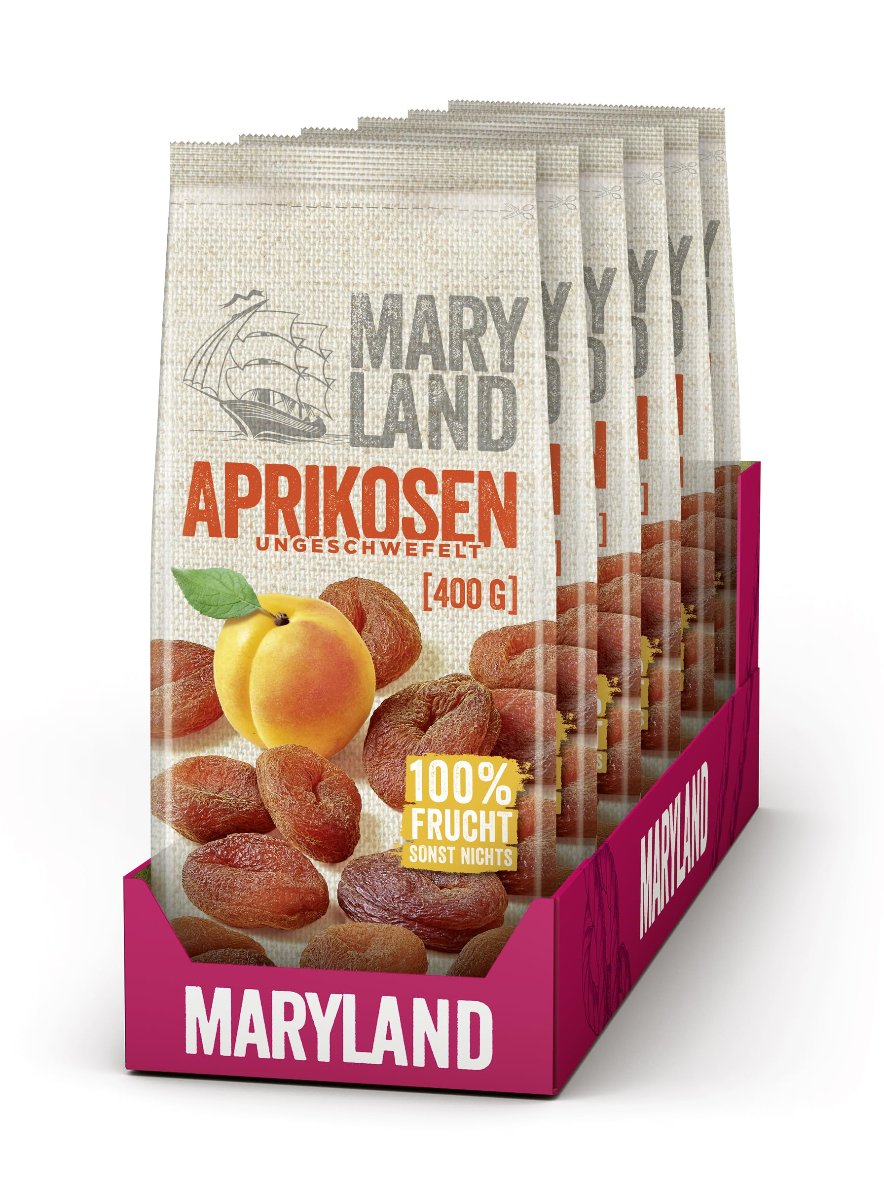 Maryland Aprikosen 400g Beutel 6er Pack – Aprikosen, ungeschwefelt, vegan, fruchtig süß– Im großen Format genießen (6 x 400g)