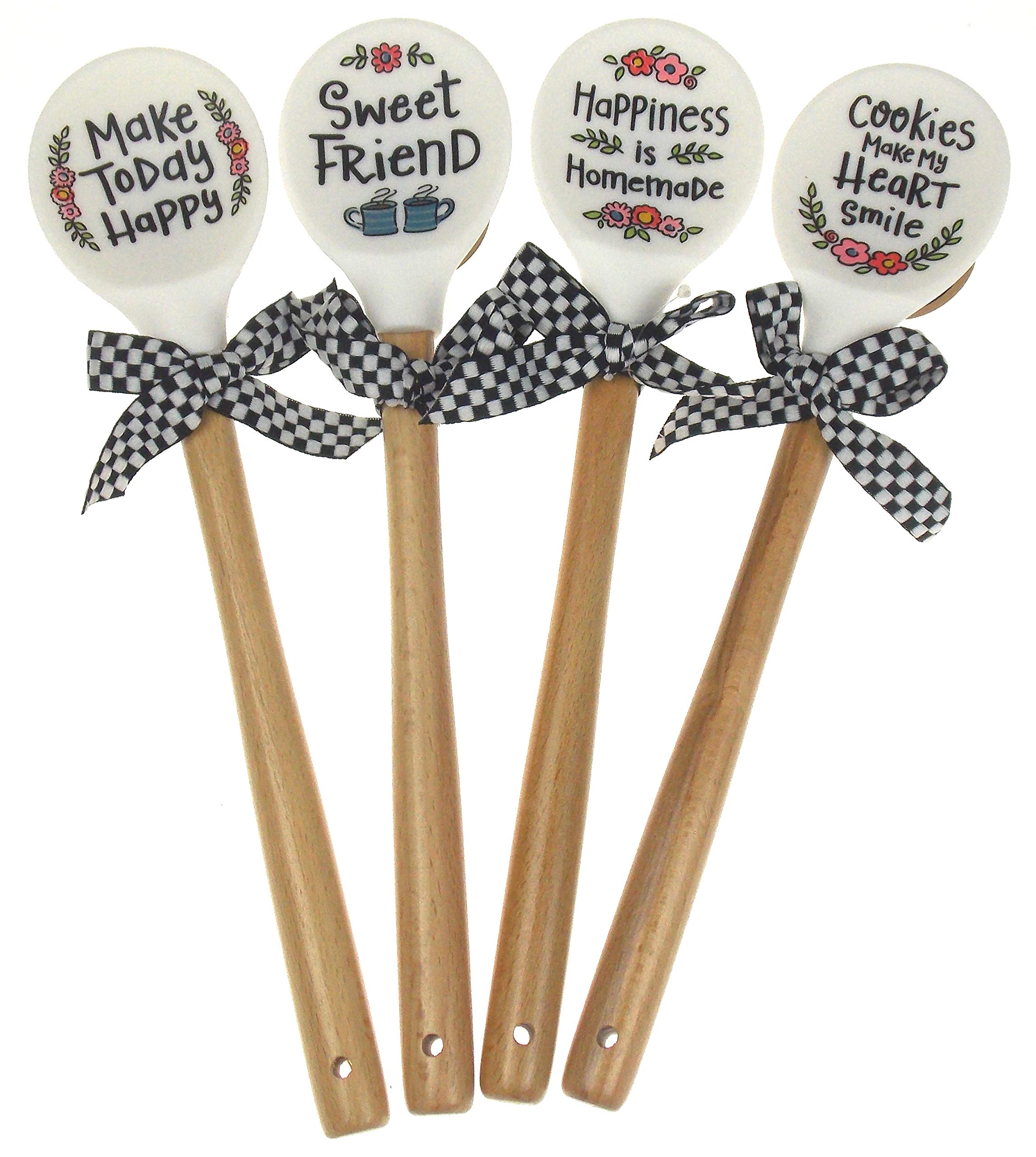 HickoryvilleSilicone & Wood Kitchen Spoon Gift Set Bundle Brownlow Sentiment Spoons Packaged in a Gift Bag