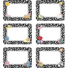 216 Pieces Name Tags,3.5 X 2.5 Inch Composition Notebook Classroom Decor | Name Tag Stickers School Decor,6 Styles Black and White Labels for School Classroom Office Home Conferences Organization