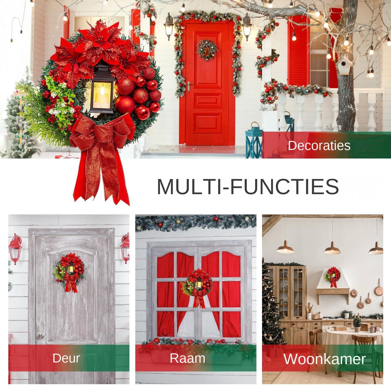 thumbnail: Kunstmatige Kerstkrans 50 Cm – Met Rode Bessen – Voor Binnen & Buiten