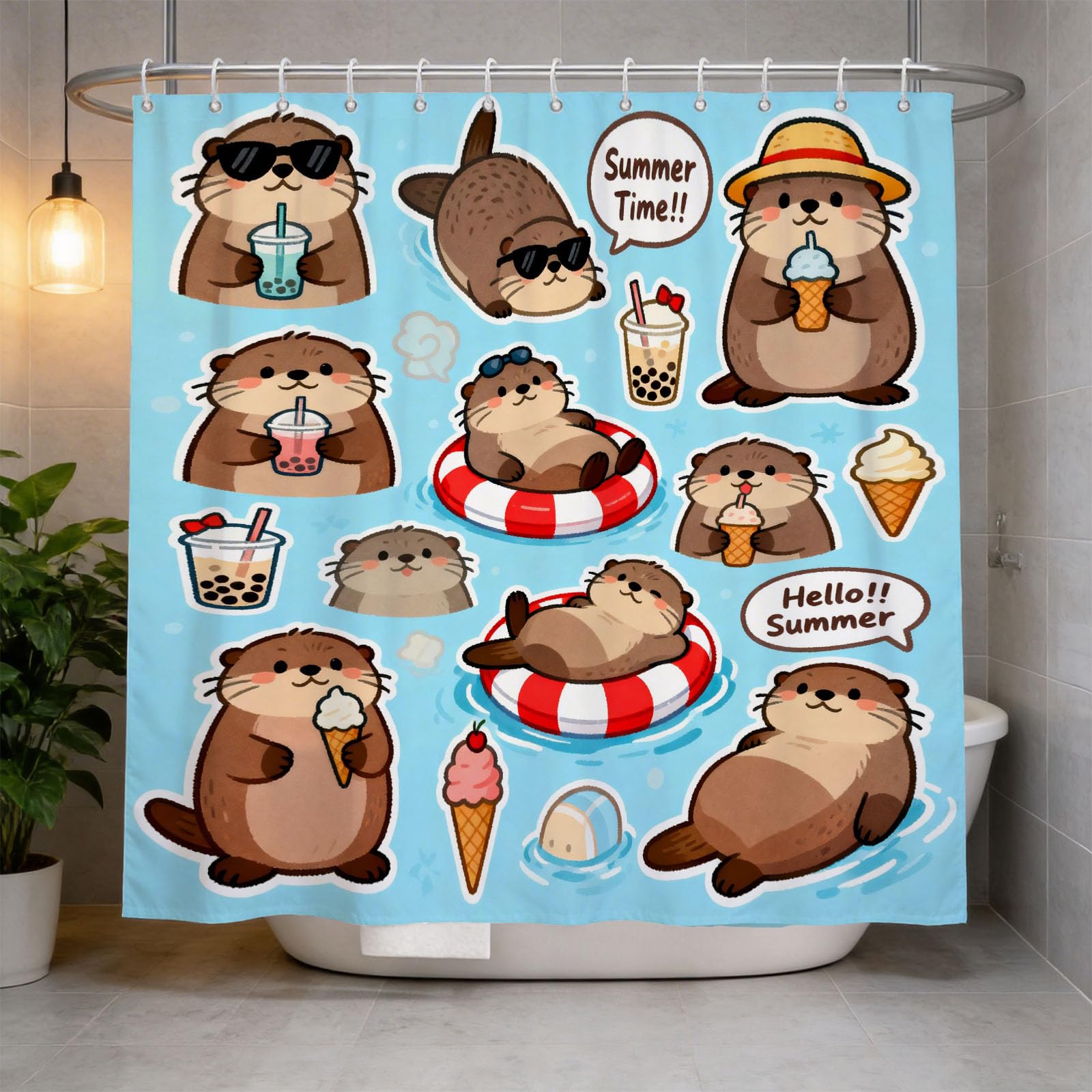 Hongduo 3D Cartoon Otter Shower Curtain for Stalls Bathtubs Cartoon Animals Bathroom Decor Shower Curtain Set Polyester Fabric Waterproof 120x180cm/48X71 Inch with Hooks