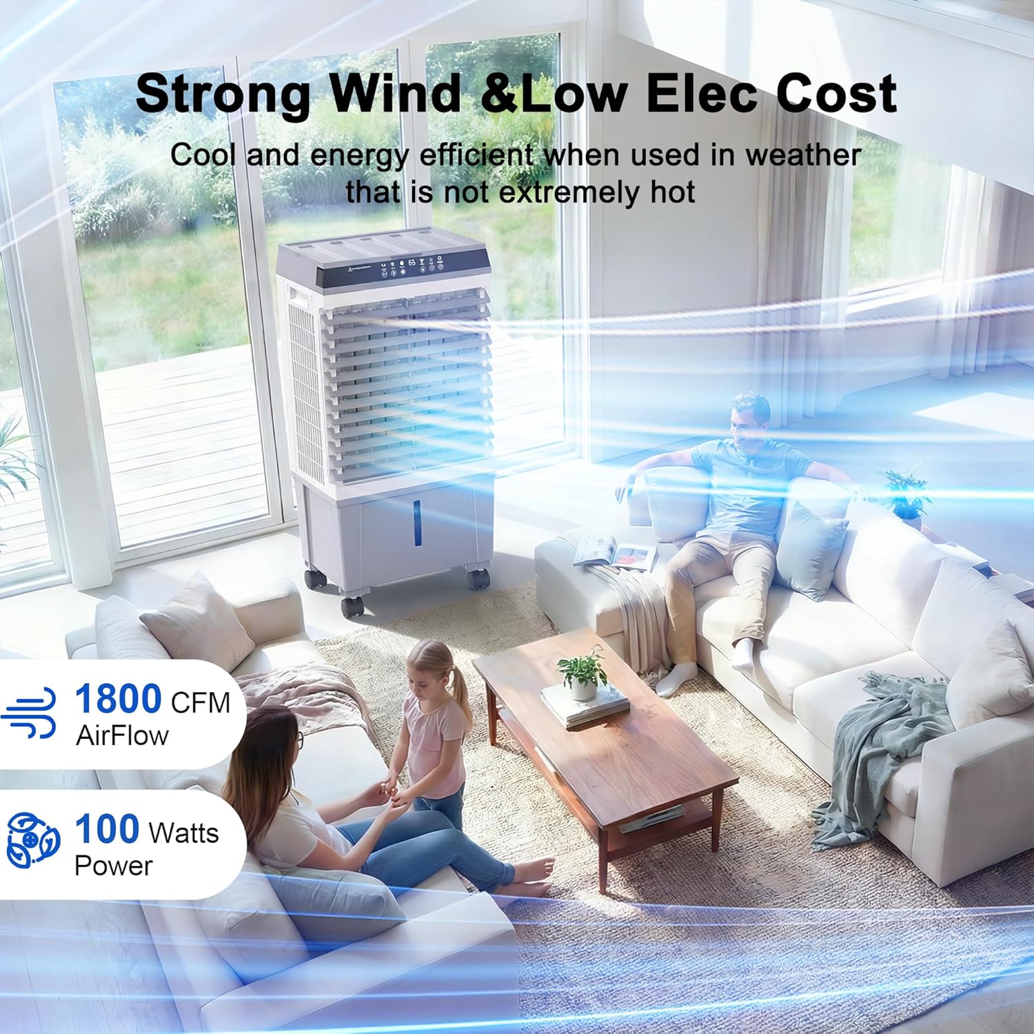 YEW 32" Swamp Cooler Air Conditioner,1800 CFM Portable Evaporative Air Cooler,Cooling Fan for Room Garage Patio,5.3 Gal Water Tank,3 Speeds,6 Ice Boxes,12H Timer,Remote,Grey