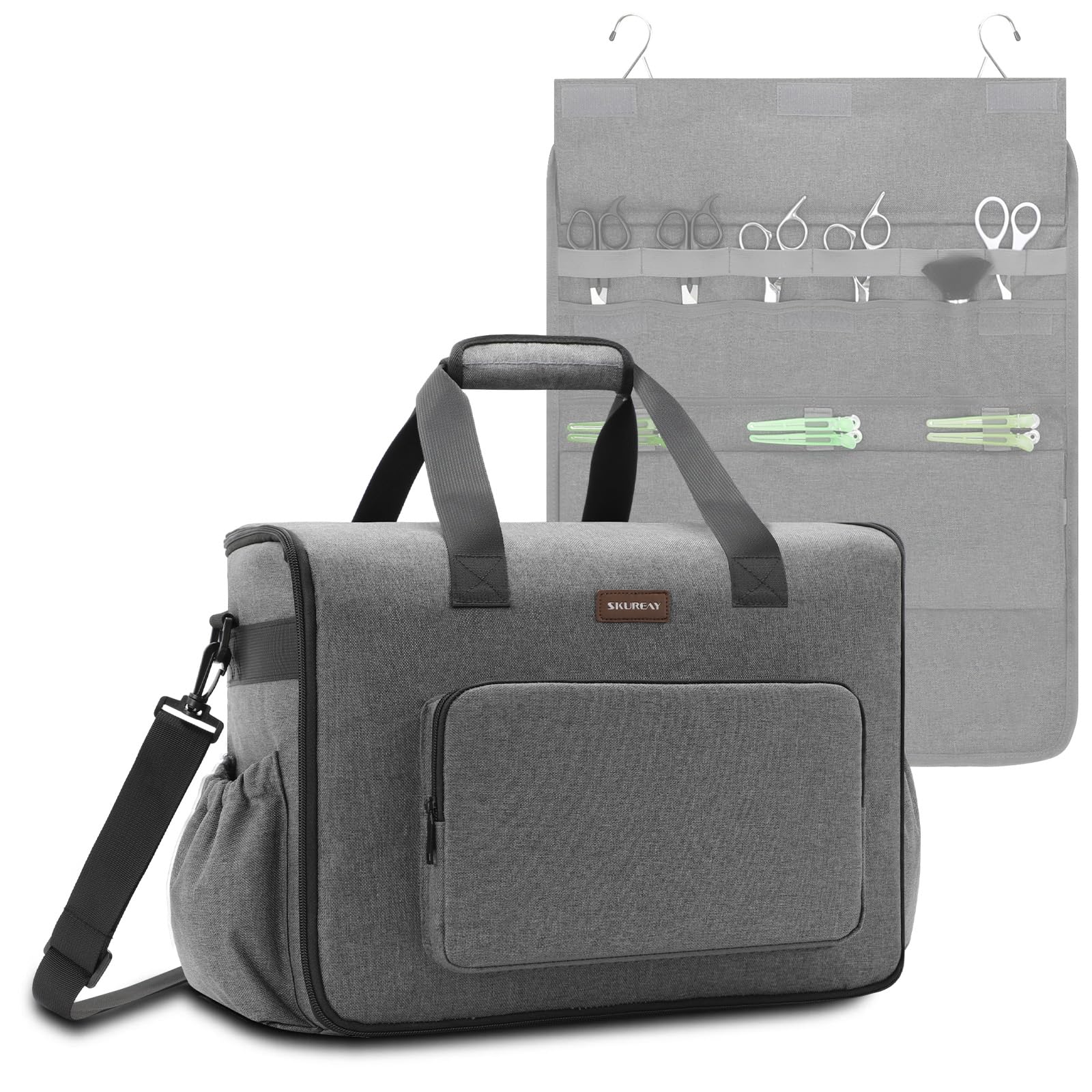 Skureay Barber Bags for Clippers and Supplies, Travel Hairdresser Bag with Detachable Hanging Salon Scissor Storage, Large Capacity Hair Bag Organizer Holds Hair Cutting Tools