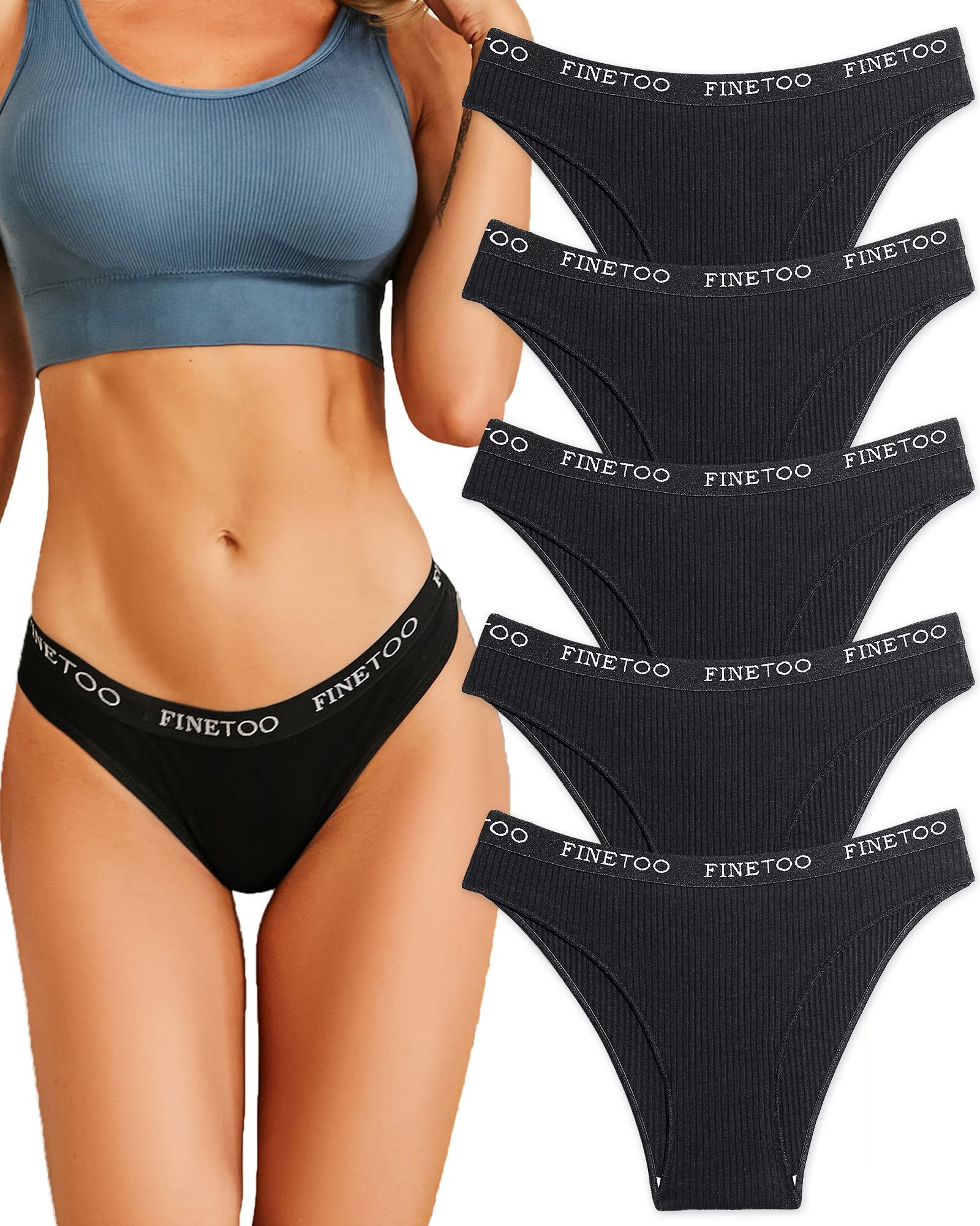 FINETOO 5er Pack Baumwolle Slip Damen Unterwäsche Frauen Set Sport Hipster Sexy Panties Unterhose Logo Sportunterwäsche Weich Unterhosen Mehrpack S-XL,S