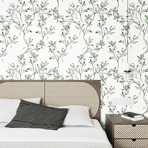 Miniatura 4 de Wallercity Papel tapiz de hojas verdes, papel tapiz floral para armarios, papel de contacto de hojas bohemias para encimeras, papel de pared