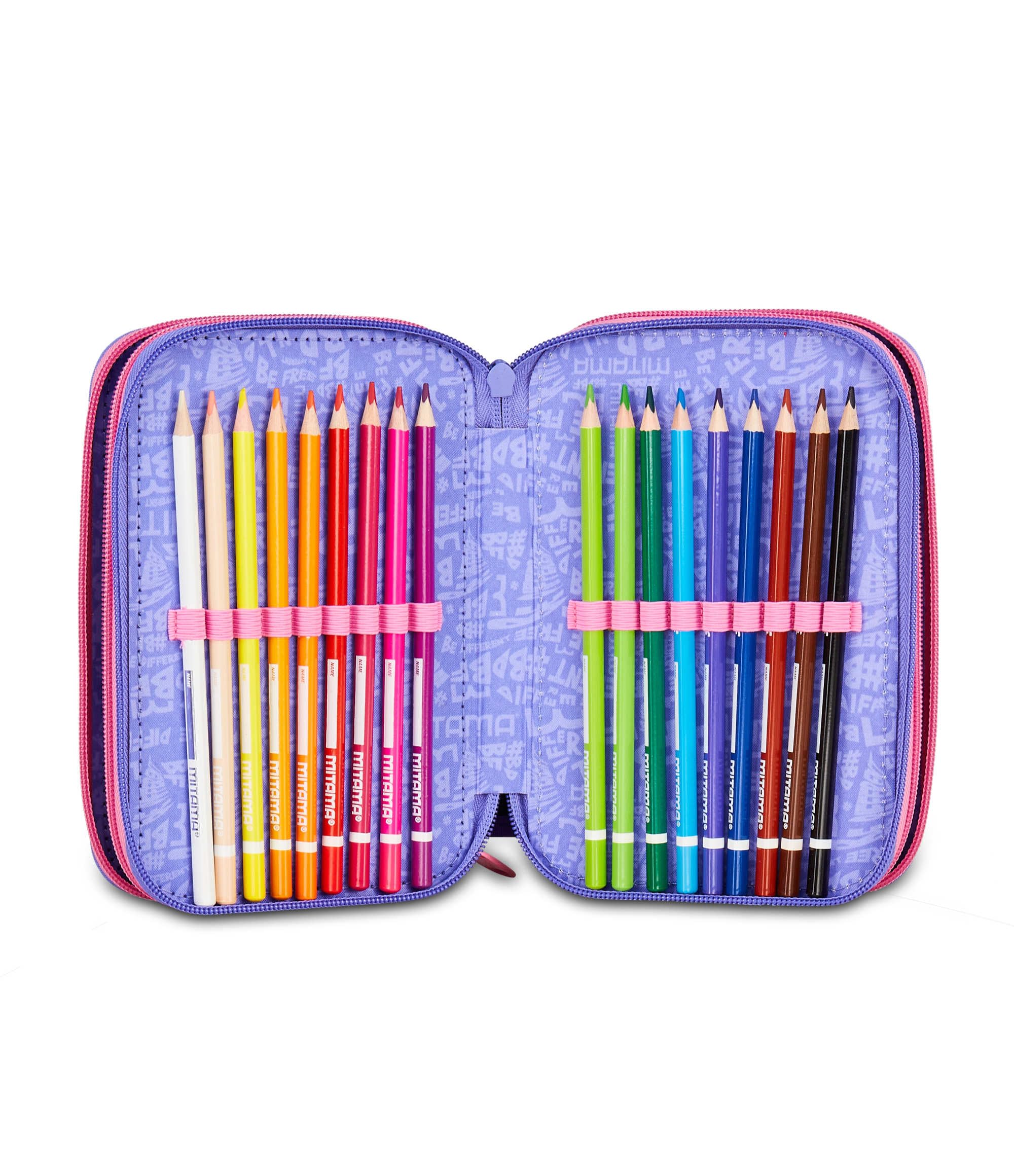 MITAMA Estuche Escolar con 3 Compartimentos, Triple Rainbow Dream, Contenido 47 Piezas, Completo de lápices, rotuladores, portalápices Escuela Primaria niña, Violeta, Moderno