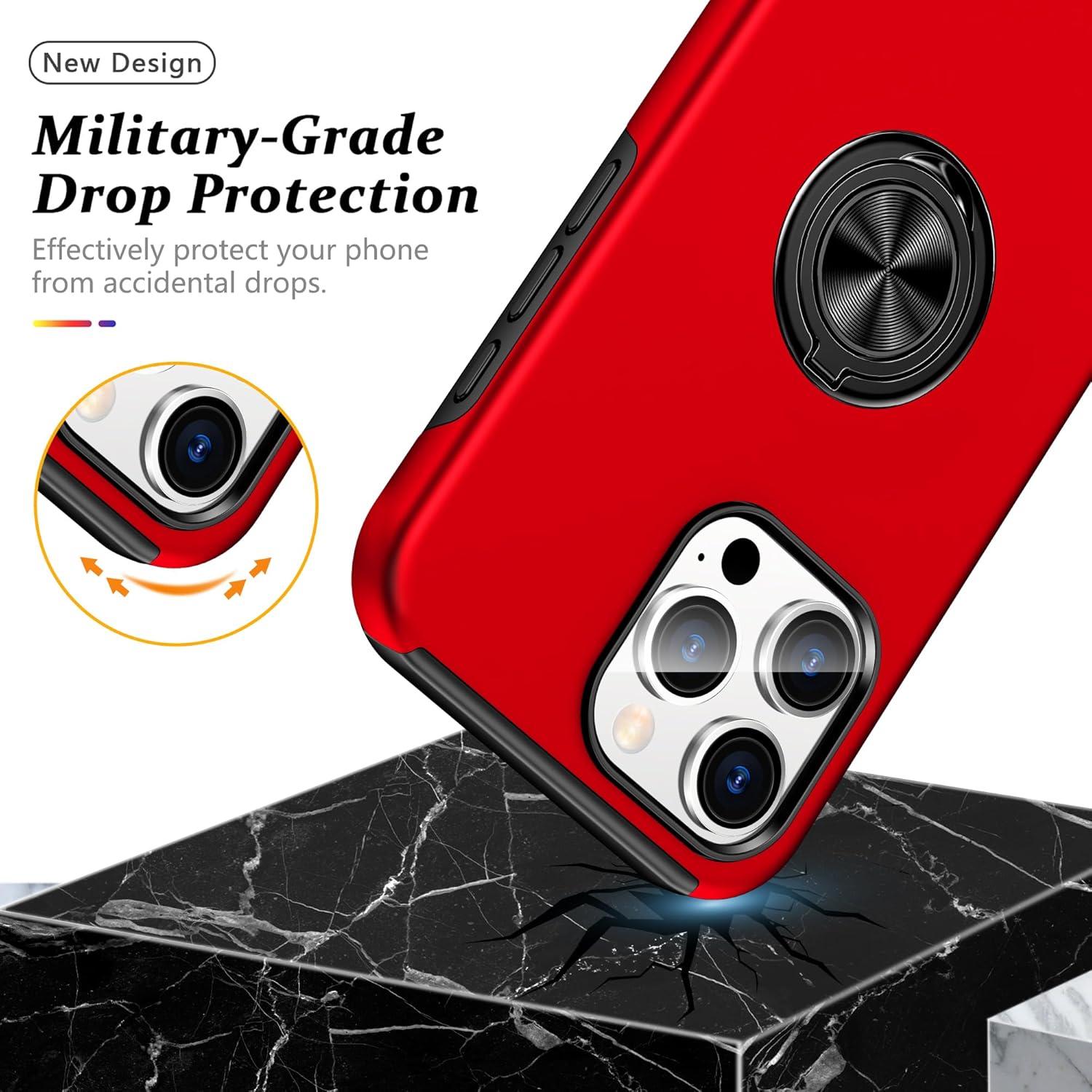 PELEPUES Shockproof Case for iPhone 16 Pro 6.3'', [Embedded Finger Ring] Military Grade Phone Case Cover with Reinforced Metal Stand Kickstand [Support Magnetic Car Holder] for iPhone 16 Pro, Red - Image 6