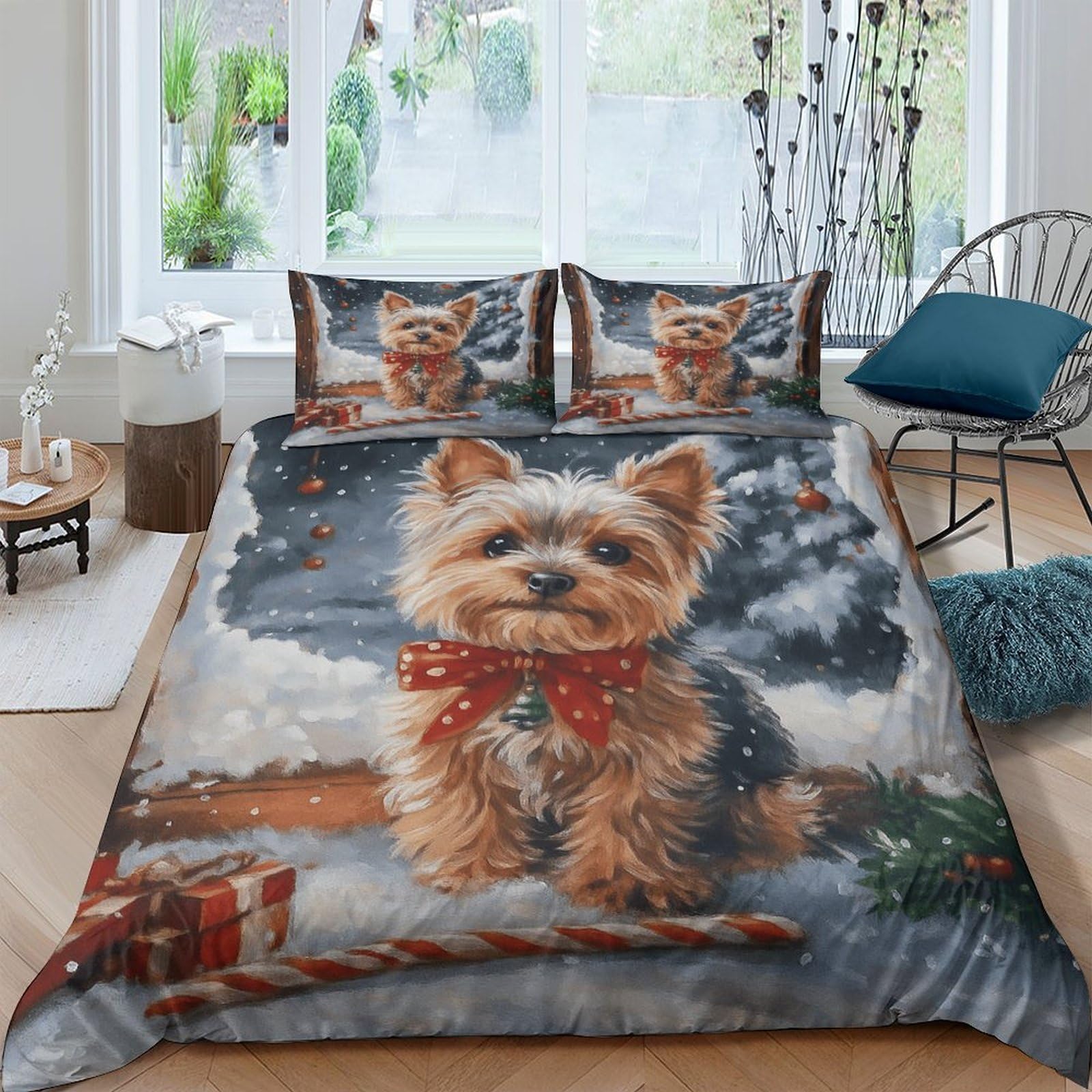 Housse de couette Noël chien Yorkshire douce et durable pour de grandes nuits réparatrices