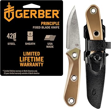 Gerber Gear Principle - Durable, Fixed-Blade Knife - Includes Triple-Mounting Sheath - Great for Bushcrafting & Camping - 7.5 - Made in USA - Coyote Brown