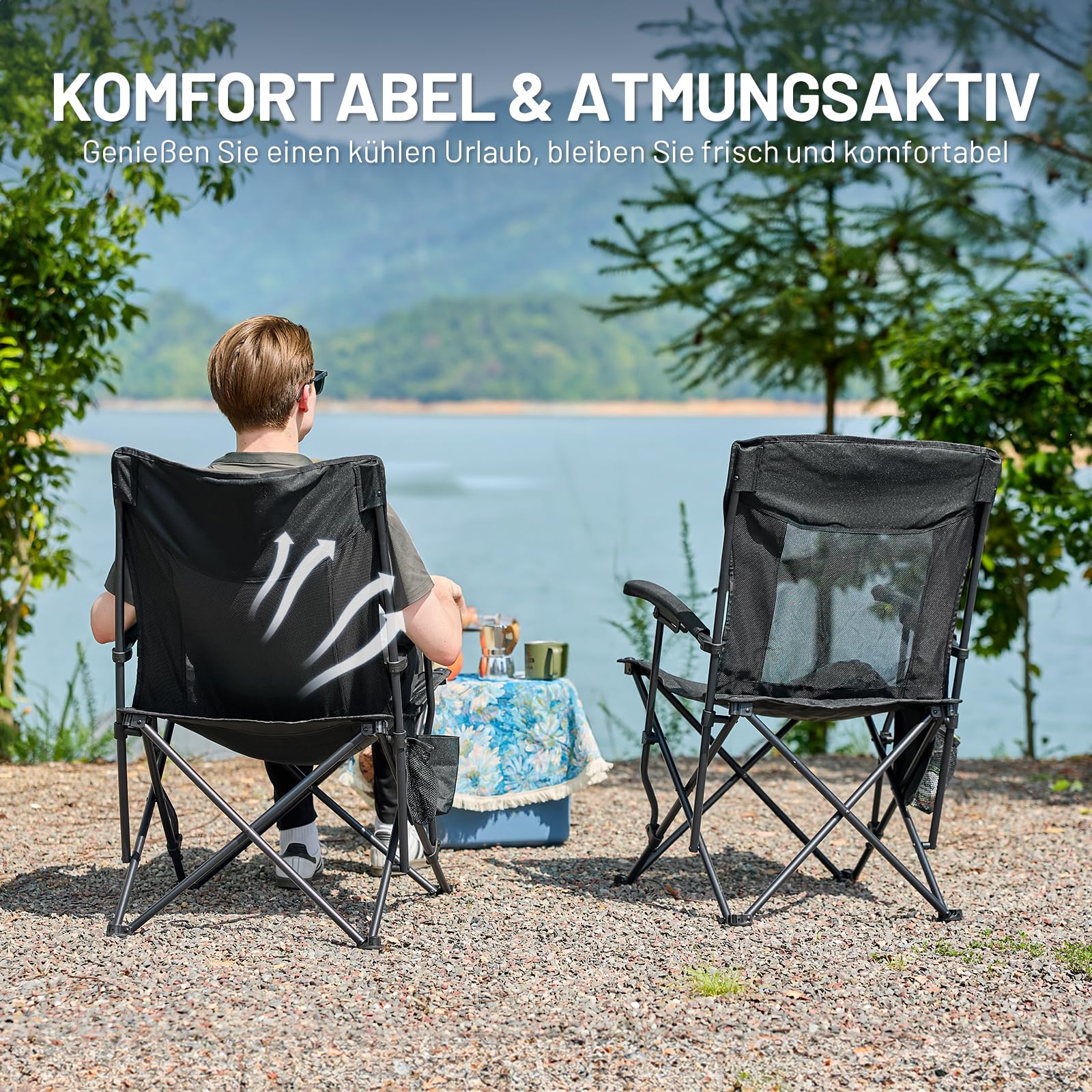 TIMBER RIDGE Campingstuhl Faltbar Leicht Klappstuhl 150 kg Belastbar mit Netzrücken Outdoor Bequem, Tragbar Strandstuhl Anglerstuhl für Festival, Angeln, Garten, Picknick, Balkon