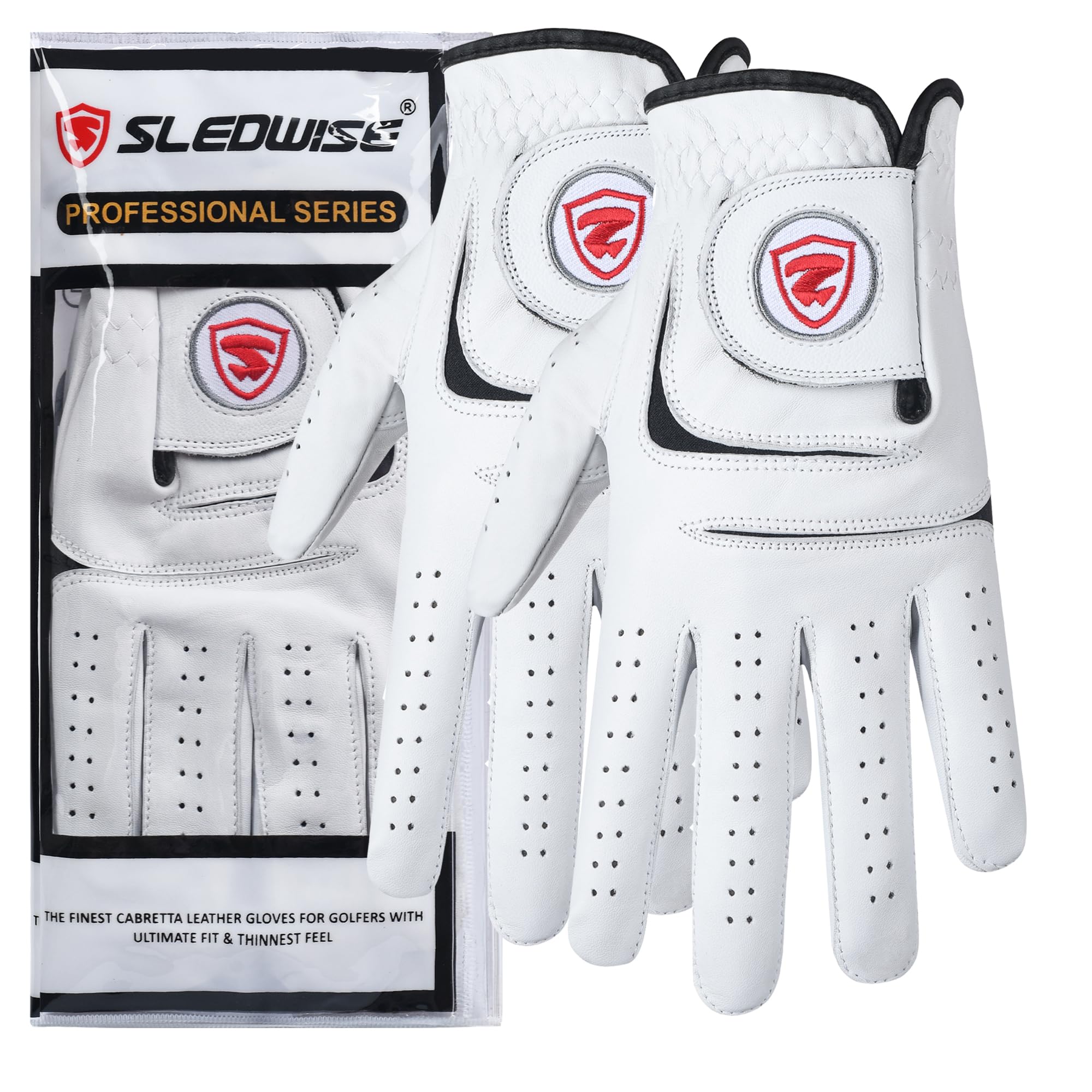 Golf Gloves Men Left Handed Golfer 2 Pack - 100% Cabretta Leather, Mens Golf Glove, All Weather Grip (X-Large)