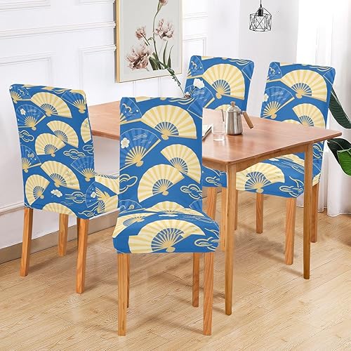 Miniatura 6 de Blue and Gold Sun Folding Fan Decorative Chair Covers for Wedding for Bedroom Anti-Dust Anti-Slip Chair Covers fundas para sillas de comedor Set of 4