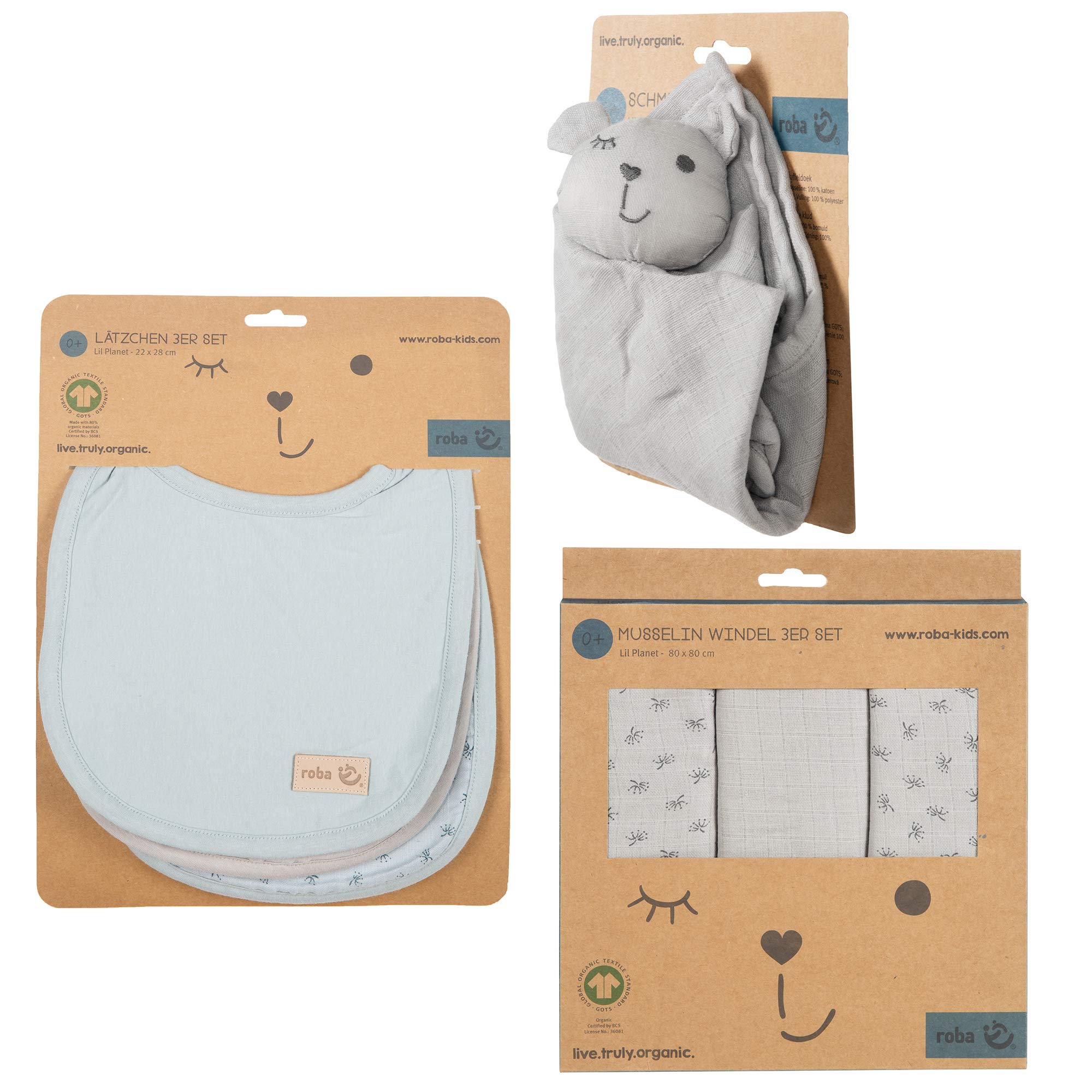 roba Set de regalo orgánico Baby Essentials 'Lil Planet' gris plata de algodón orgánico GOTS sostenible