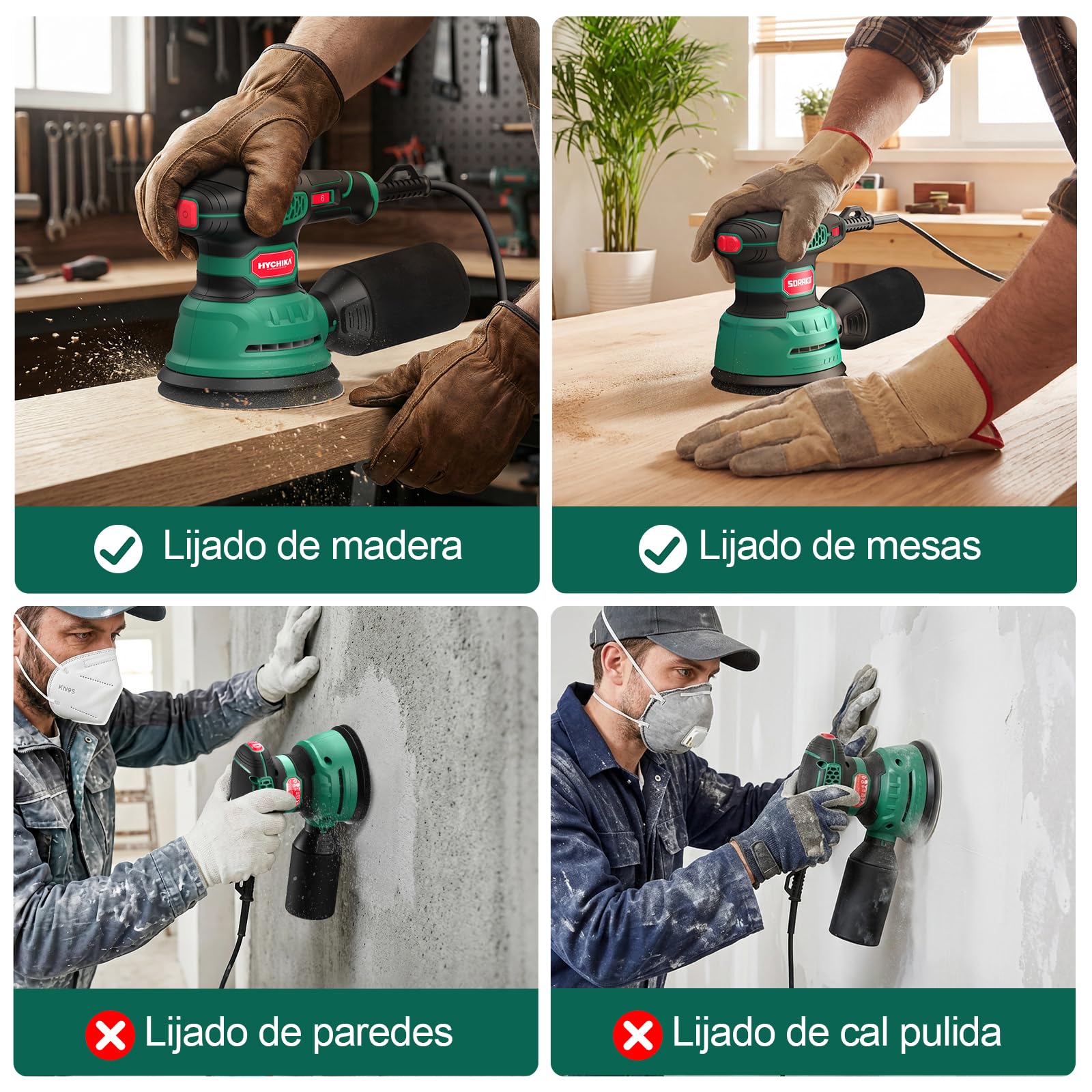 SORAKO Levigatrice orbitale 350W, 125 mm, 6 velocità, 16 fogli abrasivi, raccolta polvere, funzione frenante rapido, per progetti hobby in legno