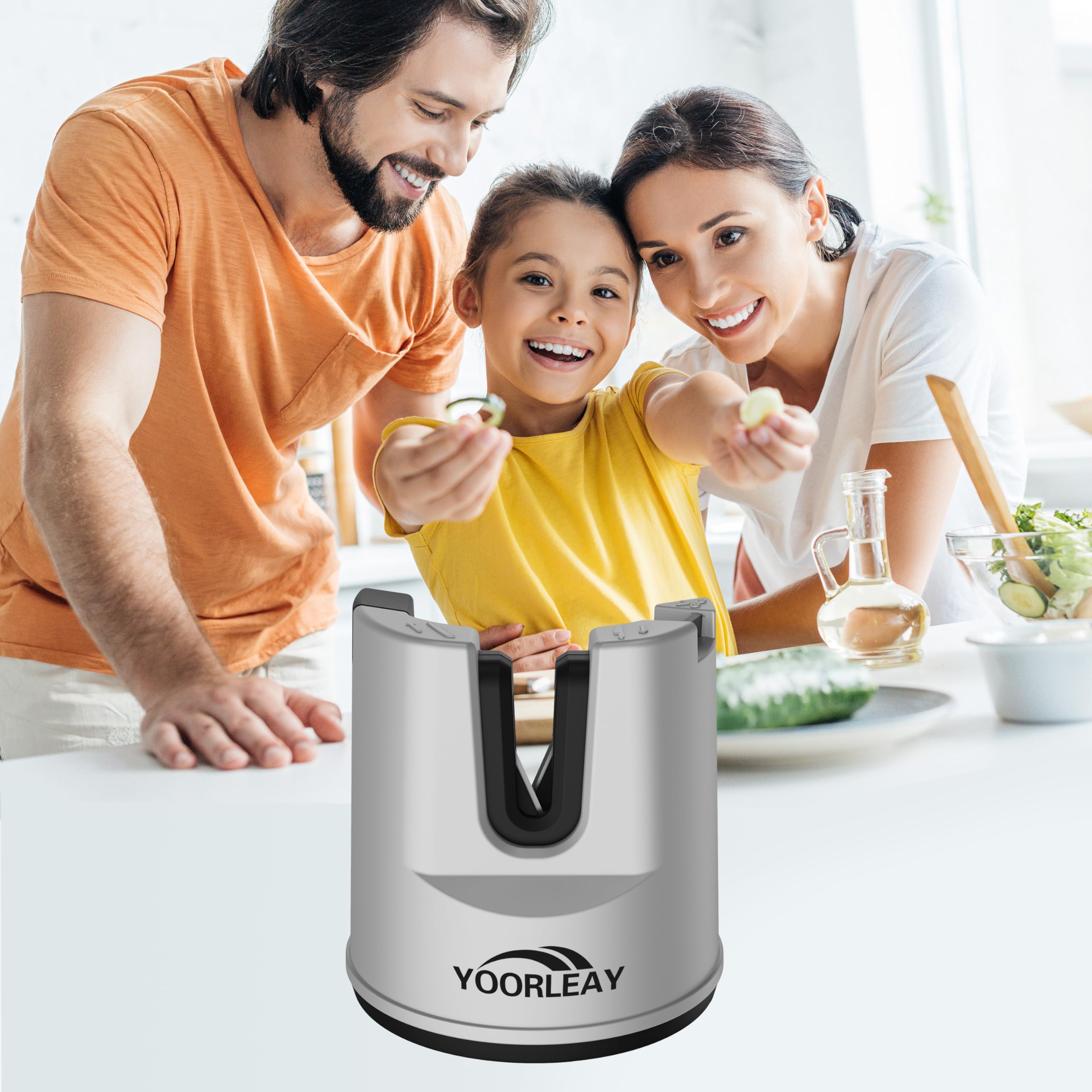 Aiguiseur de couteaux - YOORLEAY Aiguiseur de couteaux à réglage automatique de l'angle pour ciseaux, couteaux droits et dentelés, outil d'aiguisage de couteaux fixes multifonctionnel à ventouse