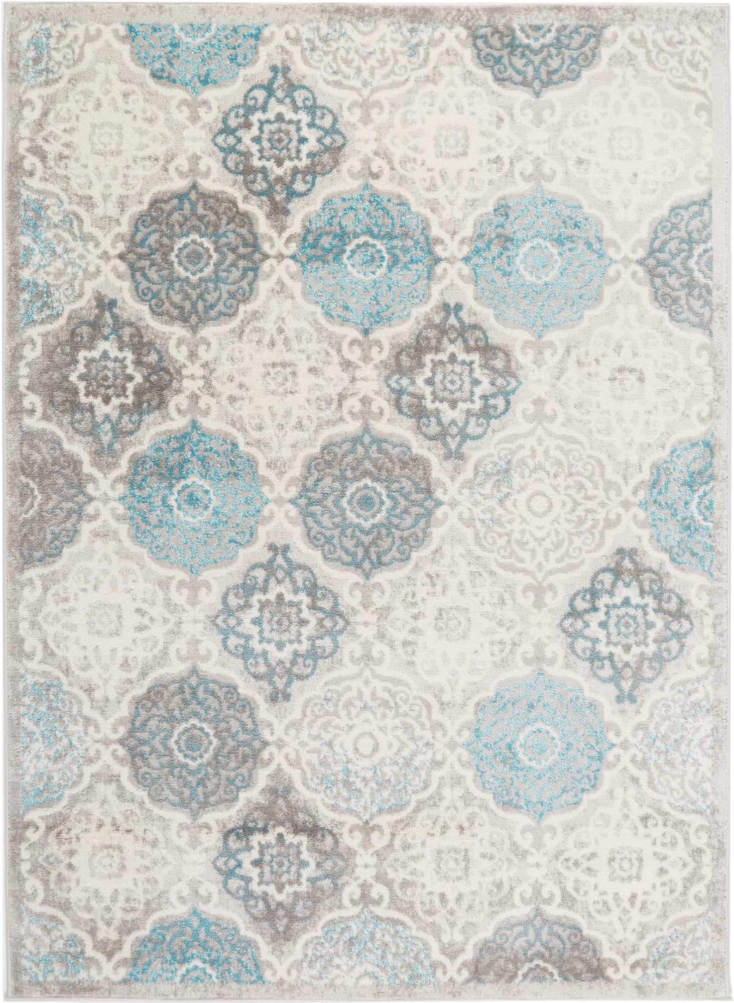 Home Dynamix Boho Andorra Transitional Damask Area Rug, Grey/Blue, 6'6"x9'6"