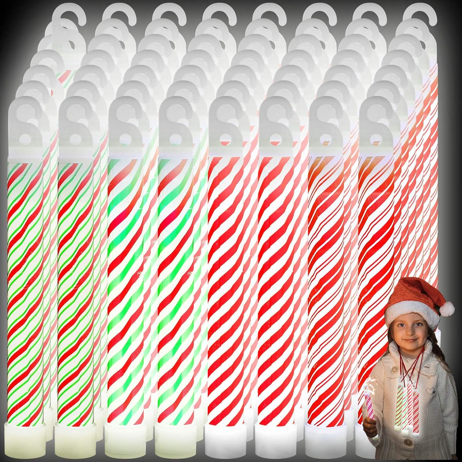 Hiboom 60 Pcs Christmas Candy Cane Glow Sticks Bulk Multi