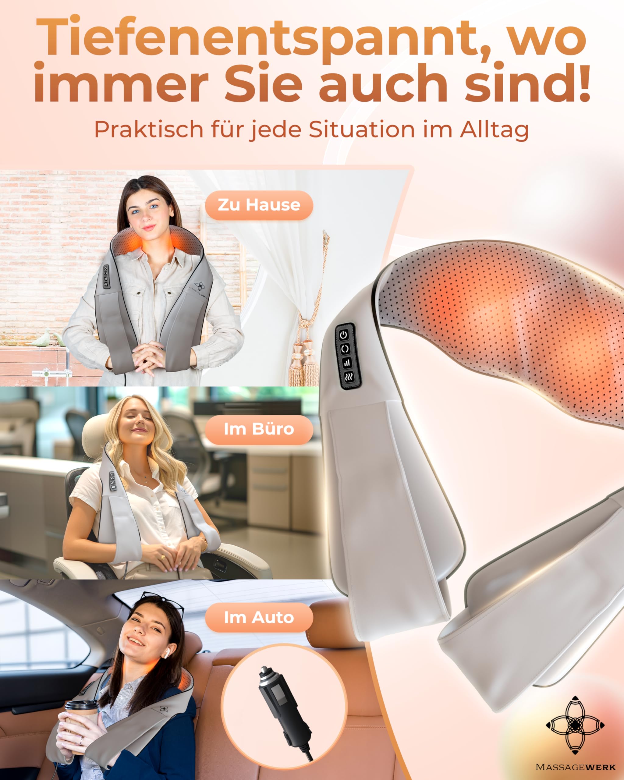 Shiatsu Nacken- und Rückenmassagegerät | Elektrisches Nackenmassagegerät mit Wärmefunktion | Ergonomisch, Ideal zur Linderung von Muskelverspannungen und Schmerzen