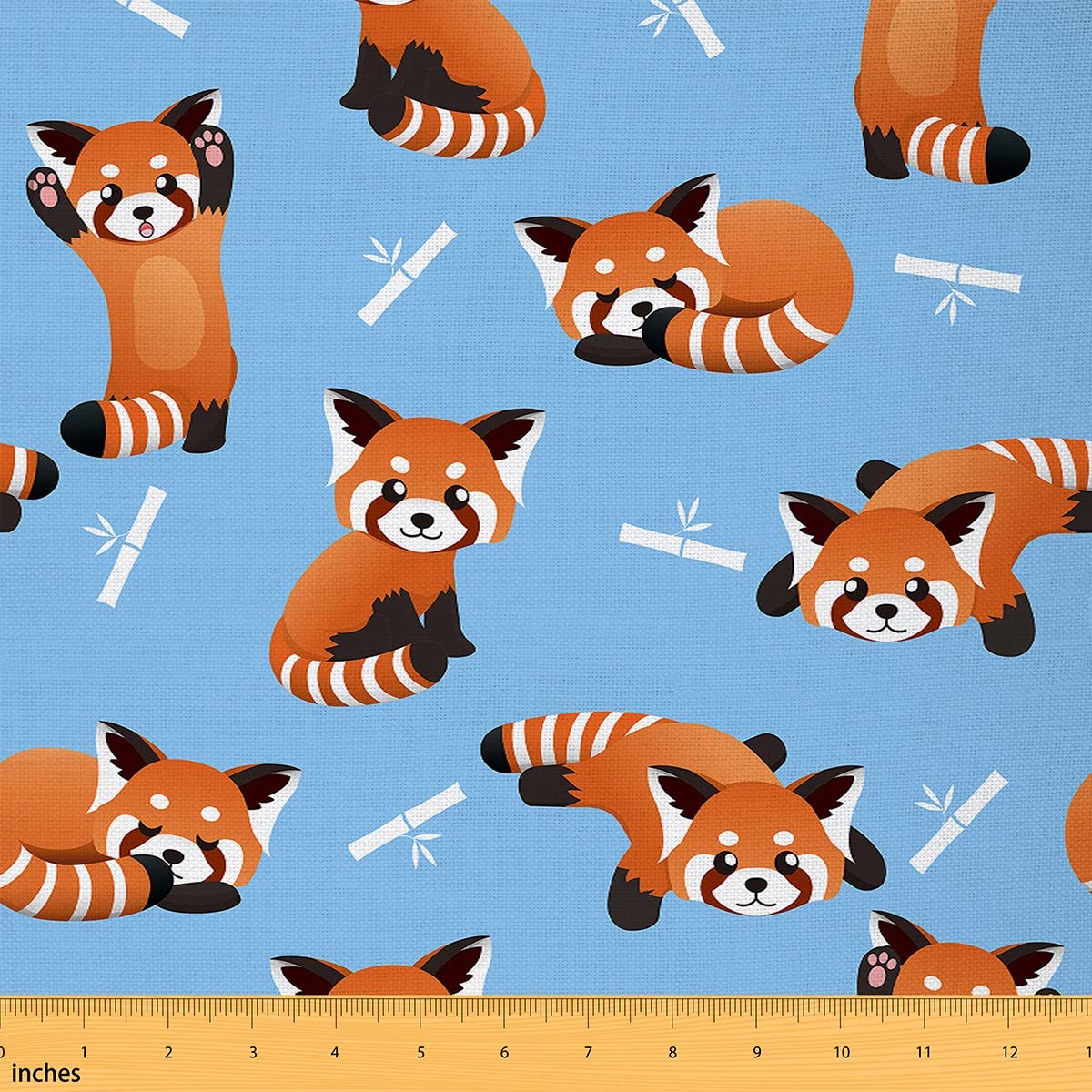 Red Panda Upholstery Fabric by The Yard, Kawaii Decorative Fabric for Upholstery and Home DIY Projects, Cartoon Cute Wild Animal Bamboo Leaves Waterproof Outdoor Fabric, 10 Yards, Blue
