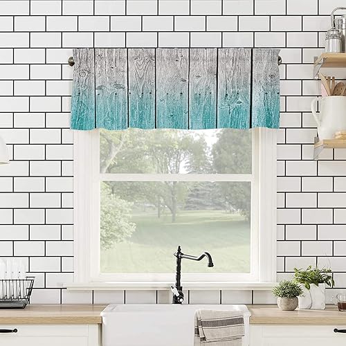 Miniatura 4 de Artwork Store Curtain Valance for Window Kitchen Decor, Ocean Gray Rustic Wood 54" x 18" Window Treatment Curtains Topper Rod Pocket Valances for