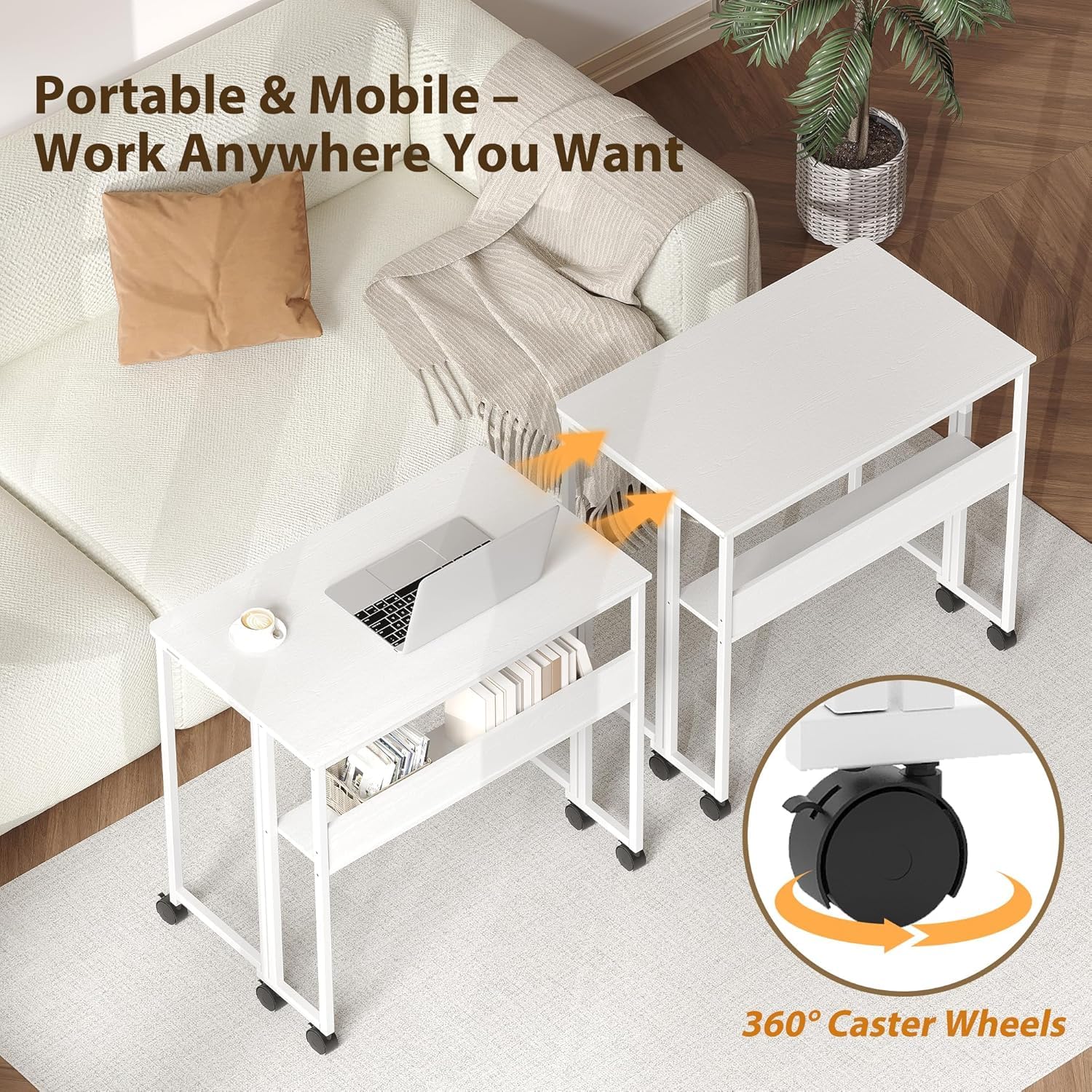 Garvee Escritorio Plegable - Mesa Escritorio 24.8 Pulgadas, Material Ecológico de Calidad, Multifunción con Almacenamiento, Móvil y Compacto, Soporte 135 Libras, Color Blanco