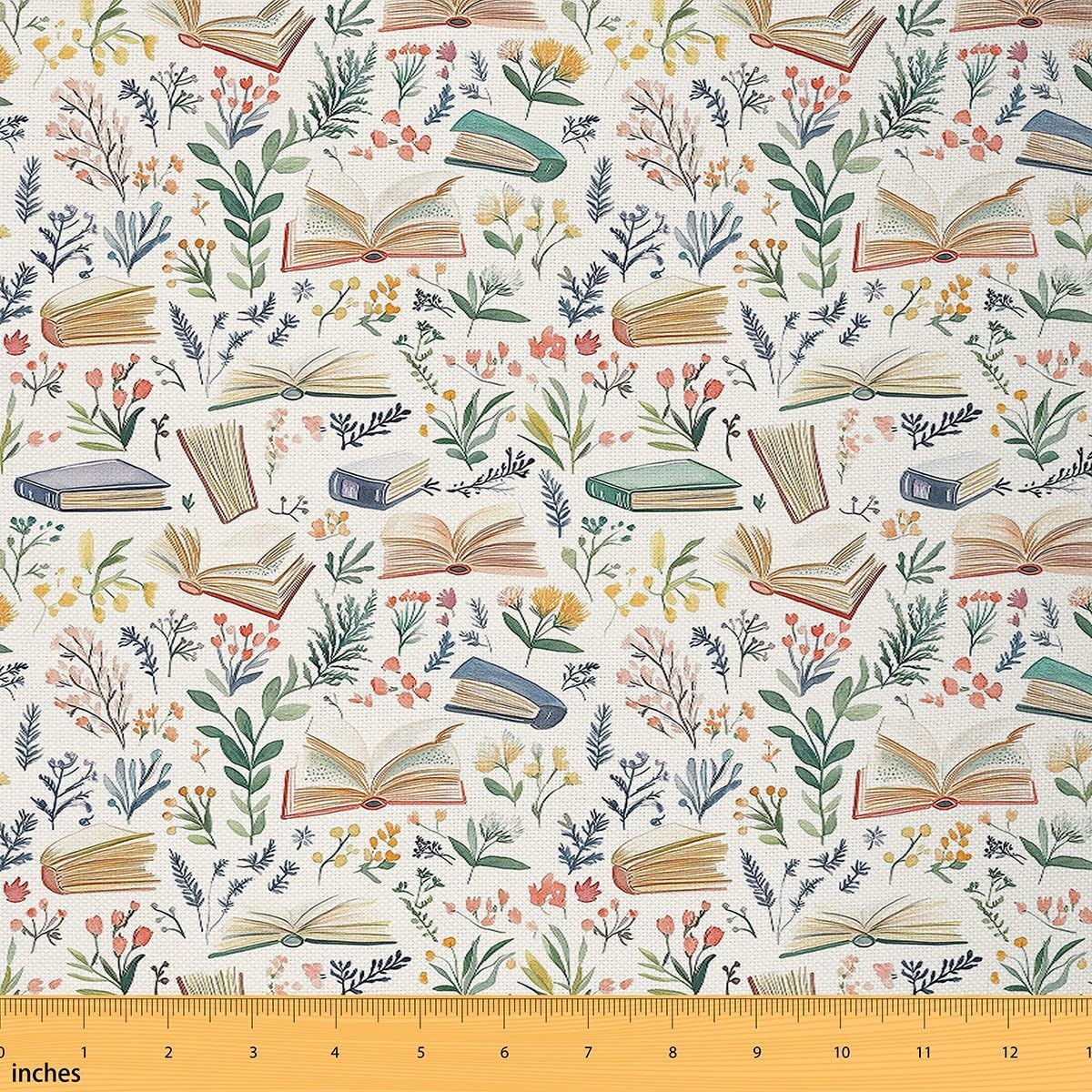 Book Upholstery Fabric for Chairs | Watercolor Books Print Outdoor Fabric by The Yard 362"x63", Plant Leaves Rustic Flowers Boho Floral Botanical Wildflower DIY Craft Hobby Polyester Fabric