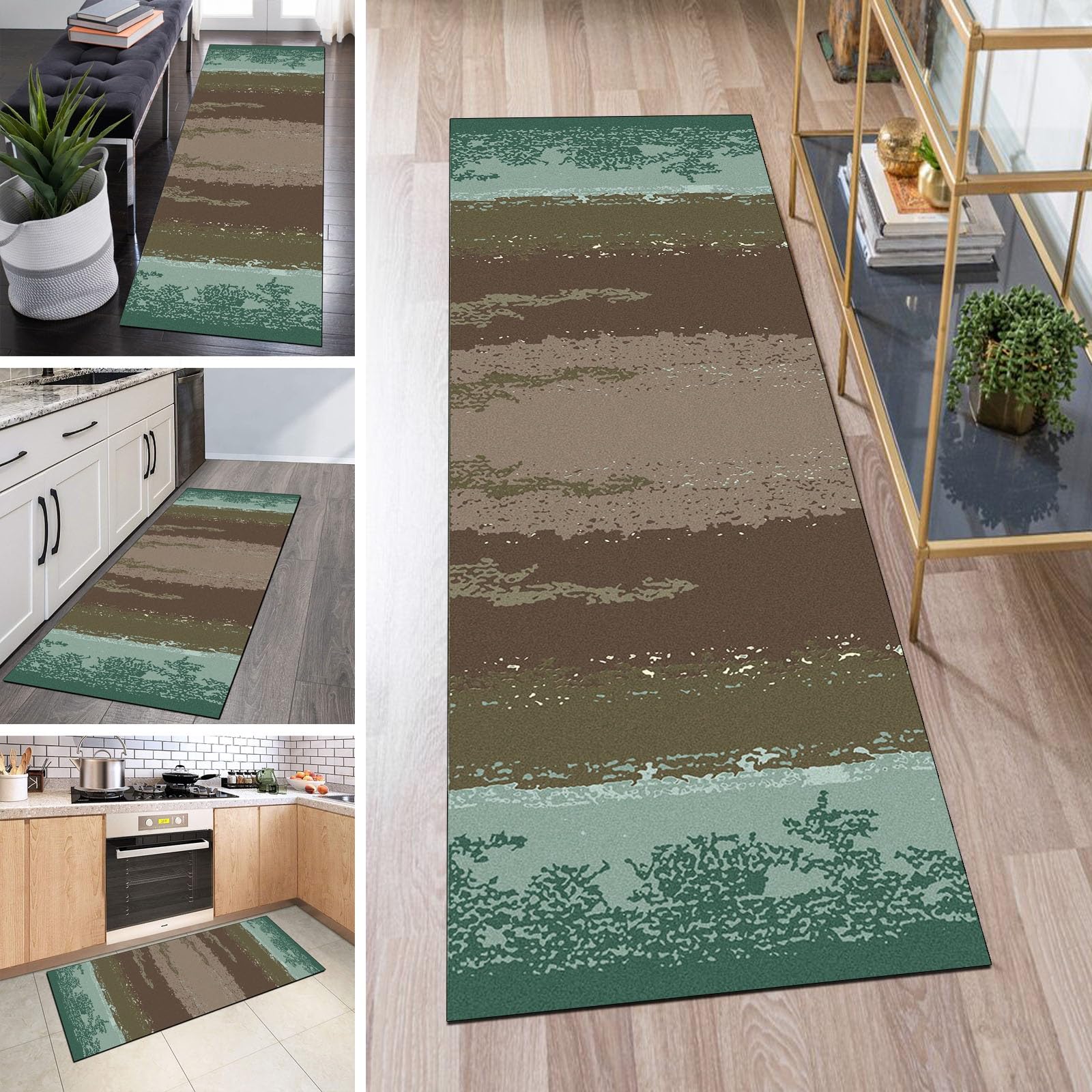Siunwdiy Tappeto Passatoia 3.2 Metri cucina Antiscivolo Lavabile Lungo Tappeti Runner ingresso interno Verde Moderno Antimacchia Tappeto Passatoie per Corridoio Tappetino bagno Soggiorno,70X320CM