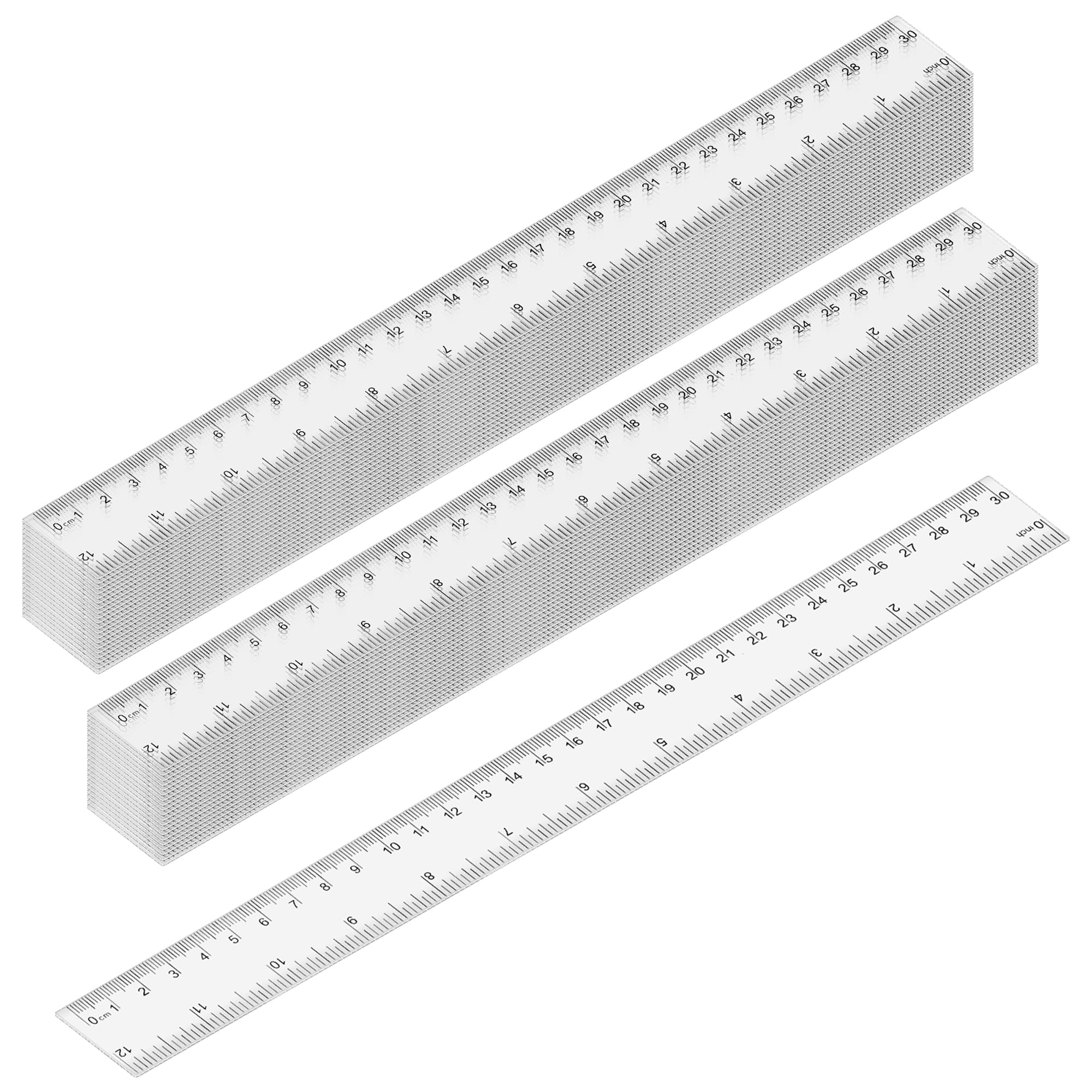 MUKCHAP 40 Pcs 30cm Clear Plastic Ruler, 12 Inch Transparent Metric Straight Ruler for Office and Measuring