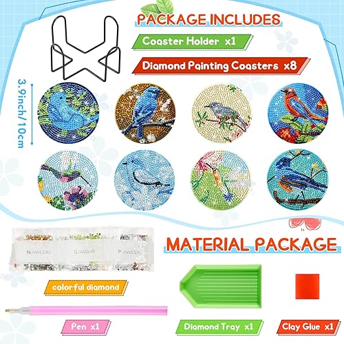 Miniatura 2 de 8 posavasos de pintura de diamante posavasos de frutas con soporte posavasos de 4 pulgadas para bebidas con base de corcho suministros de arte de