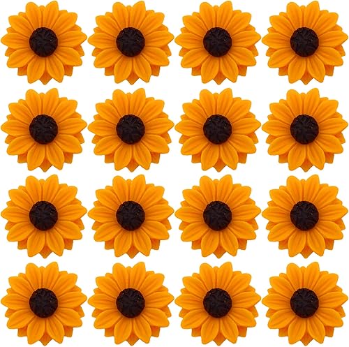 Paquete de 40 adornos de girasoles de resina para manualidades, cabujones de espalda plana, proyectos de arte para álbumes de recortes, decoración