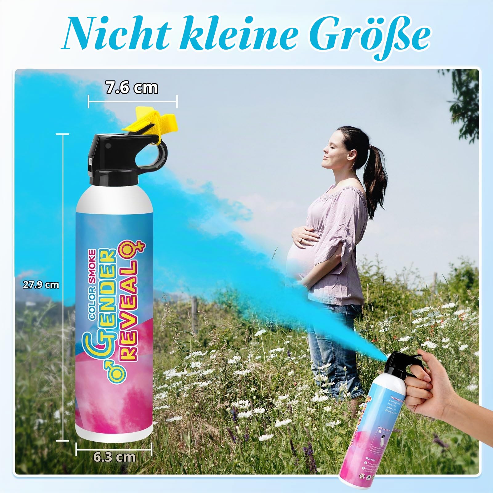 RISEMART XL Pulver-Feuerlöscher Gender Reveal Konfetti Kanone Poppers, Gender Reveal Rauchbombe 100% biologisch abbaubar für Gender Reveal Dekorationen (2 Stück, Blau)