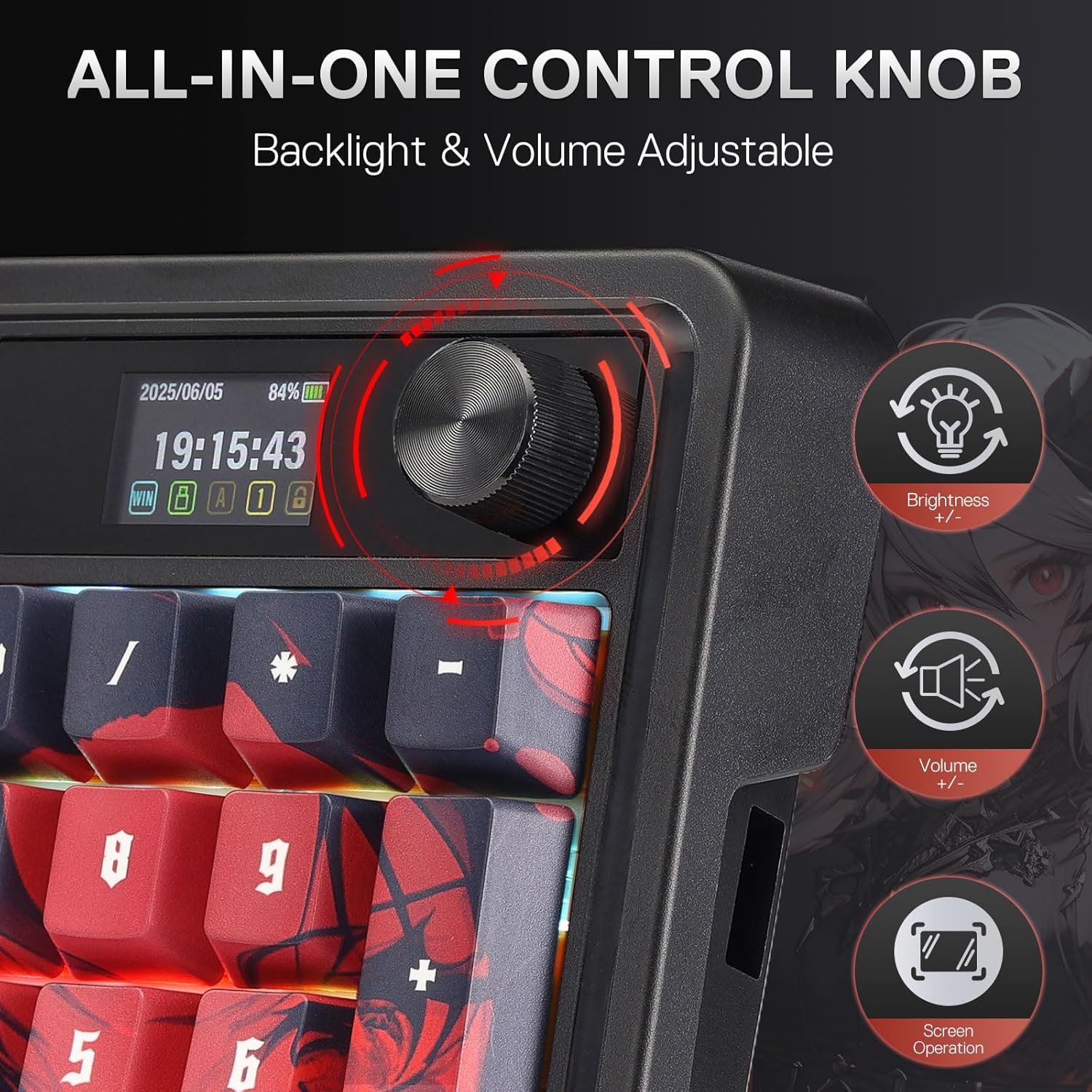 Redragon K719 PRO Wireless Gasket Gaming Keyboard w/Hype Screen & Knob, 95 Keys Mechanical Keyboard, Easy-Control 1.14’’ TFT Info Display, 5-Layer Noise Dampening, Custom Linear Switch, Anime Edition - Image 7