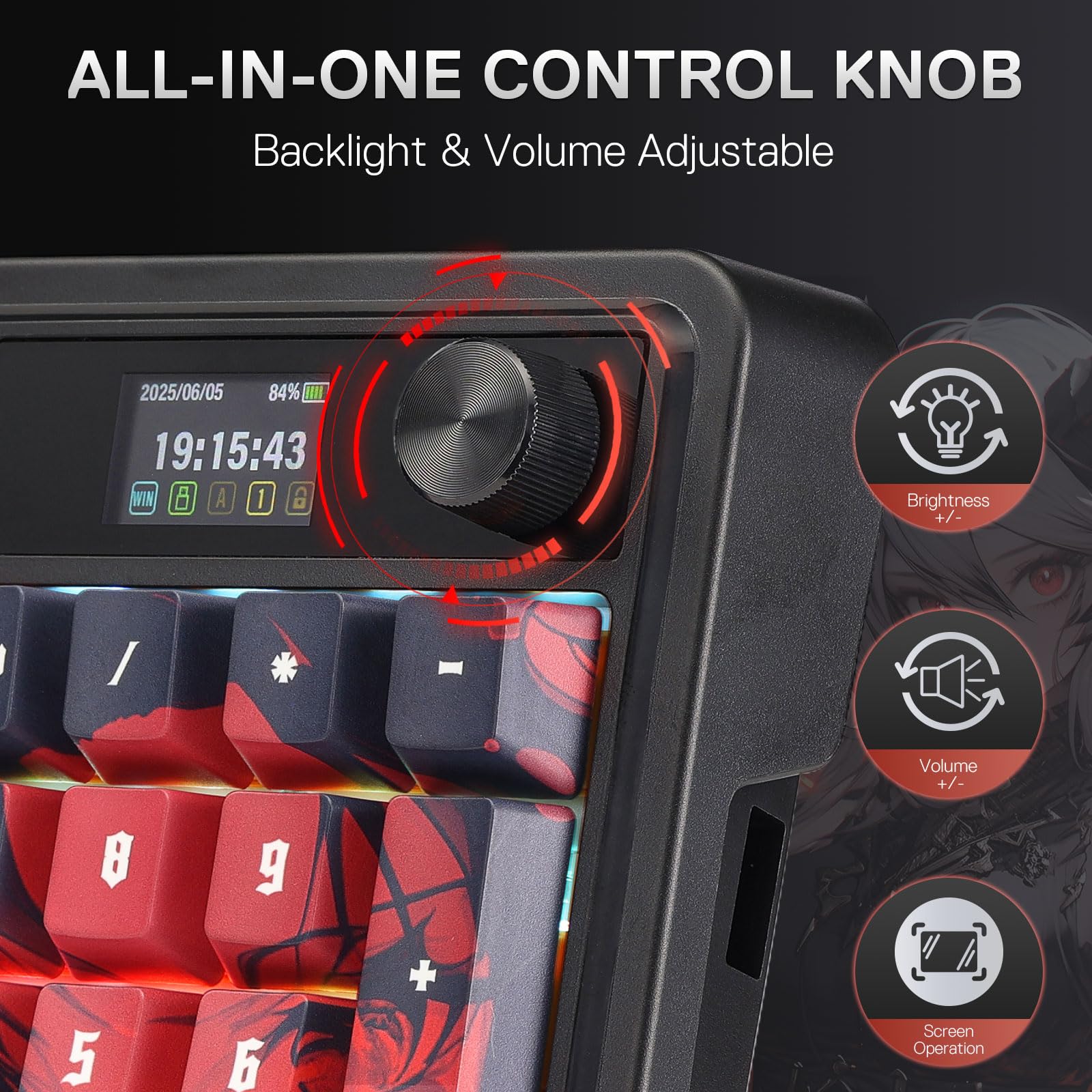 Redragon K719 PRO Gasket Tastiera da Gioco, 95 Tasti Meccanica, Display TFT 1,14", Riduzione del Rumore a 5 Strati, US Layout