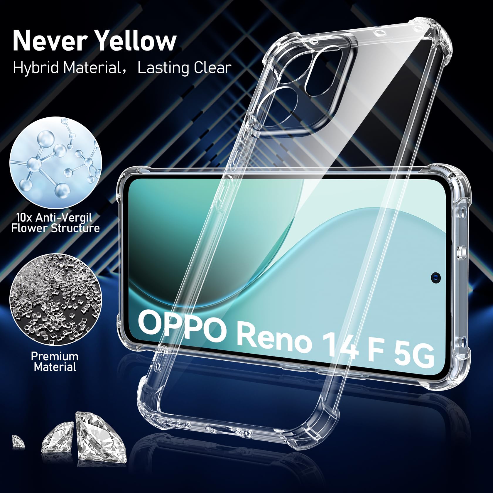 FLLAO Cover Compatibile con OPPO Reno 14 F (4G / 5G) / OPPO Reno 14 FS 5G con 2 Vetro Temperato [Protezione Fotocamera] Anti Ingiallimento Antiurto Silicona TPU Morbido Custodia - Trasparente