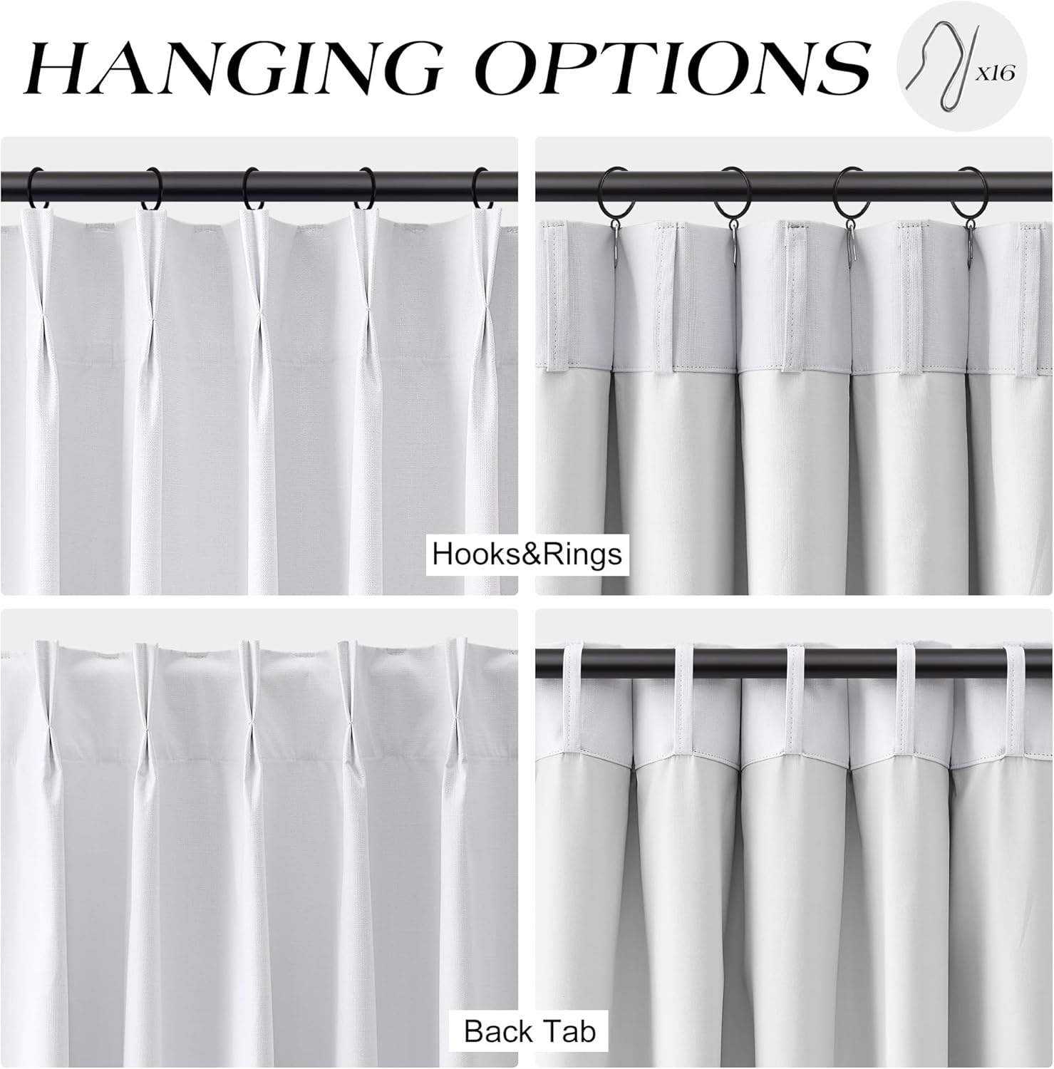 White Linen Blackout Curtains 84 Inches Long for Bedroom Pinch Pleated Boho Modern Sun Light/Heat Block Curtains Cotton Textured White Black Out Curtain Drapes for Living Room Sliding Door 40"Wx84"L