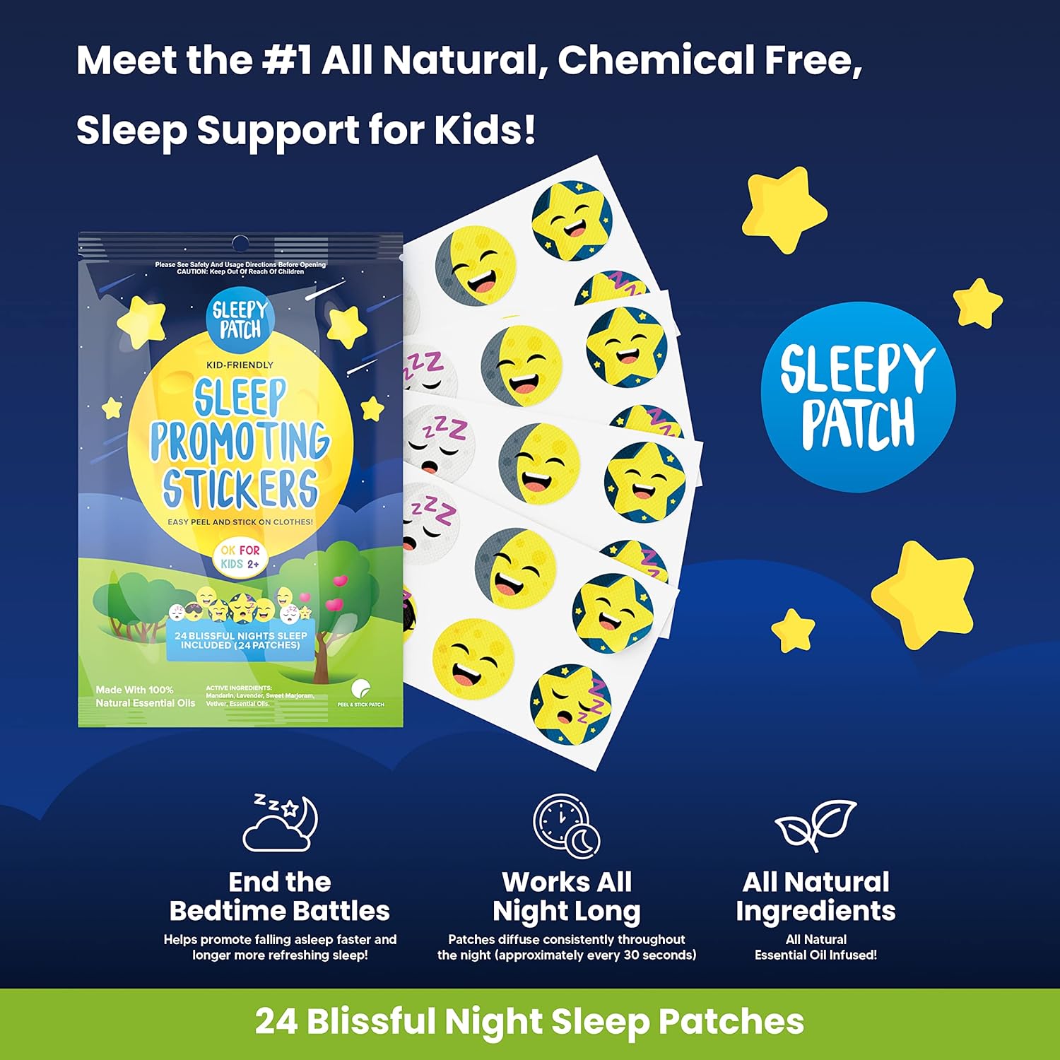 BuzzPatch SleepyPatch Sleep Promoting Stickers for Kids and Adults (24 Pack) - All Natural, Chemical and Drug Free Sleep Support, Melatonin Free, Children’s Sleep Aid, Promotes Healthy Sleep Cycles : Health & Household