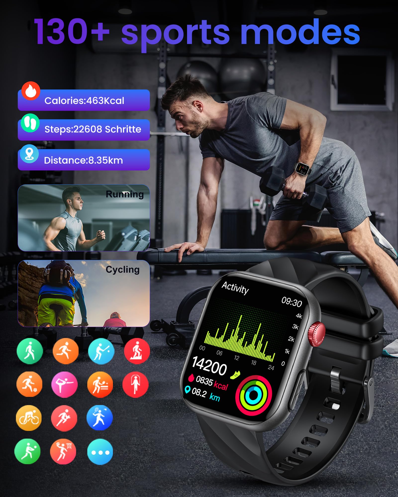 Orologio Smartwatch Uomo ECG con Chiamate: 1.97" AMOLED Smart Watch con 𝐆li𝐜𝐞𝐦𝐢𝐚 PPG HRV BMI Temperatura Corporea Ossigeno Sangue WhatsApp Notifice Sonno Monitor Fitness Watch Uomo Android iOS