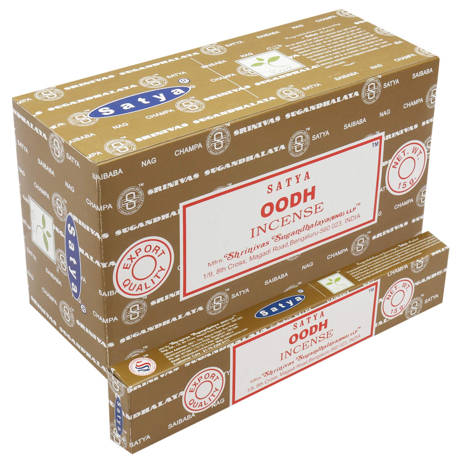 Satya Oodh Incense Sticks Agarbatti 180 Grams Box with Free Wooden Incense/agarbatti Stand with Brass Work | 12 Packs of 15 Grams Each in a Box | Export Quality