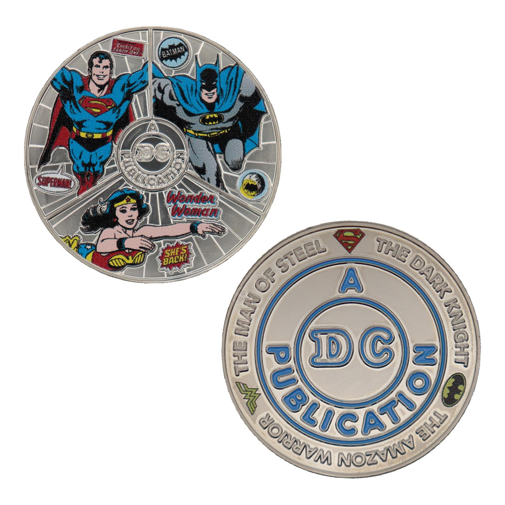 Fanattik Multicolor Dc Comics Legends Limited Edition Collector's Coin Featuring Superman, Batman, And Wonder Woman