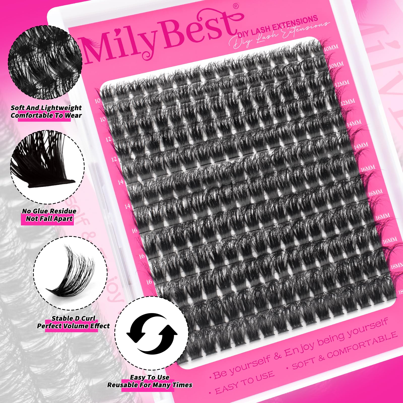 Photo 1 of MilyBest 100D Thick Volume Lash Clusters Kit, 10-18mm D Curl
